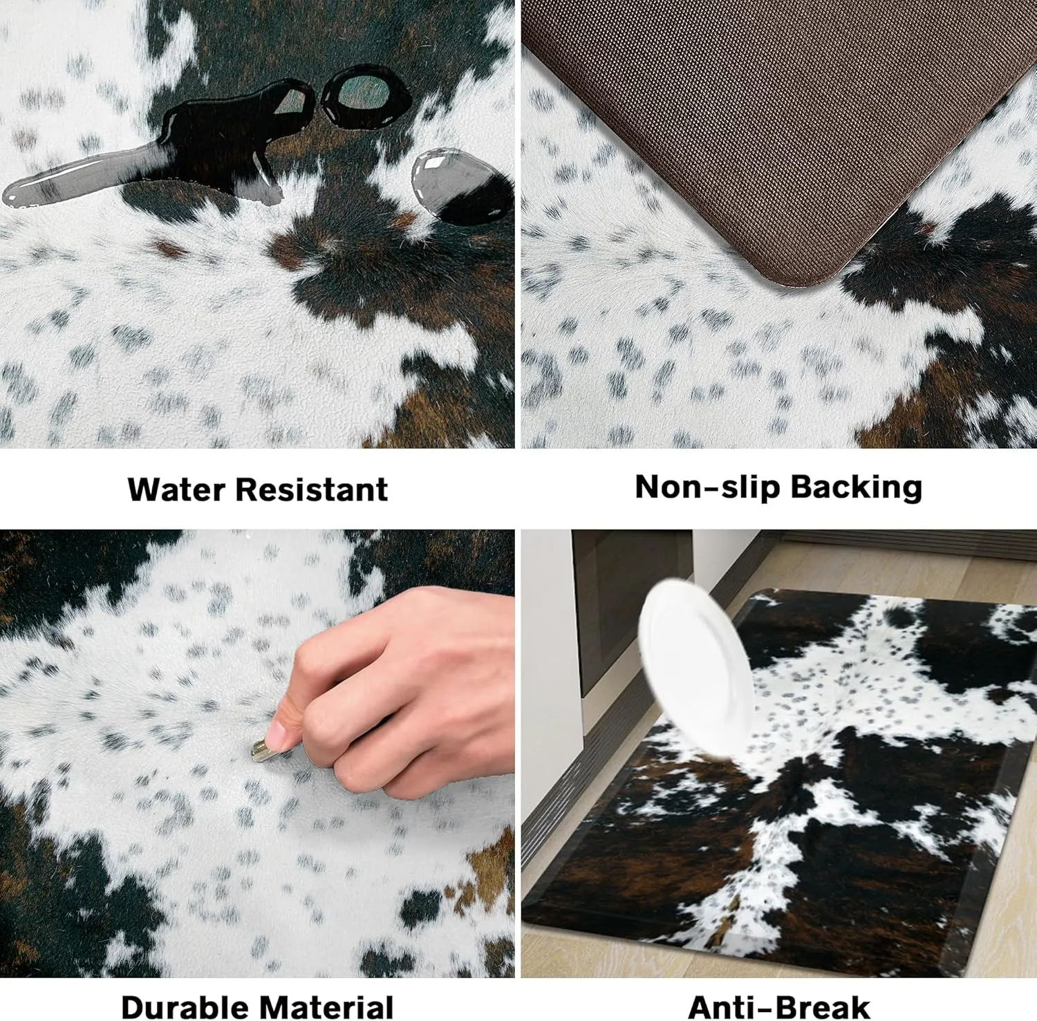 Cowhide Kitchen Mat Cushioned Anti Fatigue - 4/5 Inch Thick Western Cow Kitchen Mats for Floor, Non Slip PVC Waterproof Standing Desk Ergonomic Comfort Rugs for Sink, Office, Laundry, 20x39