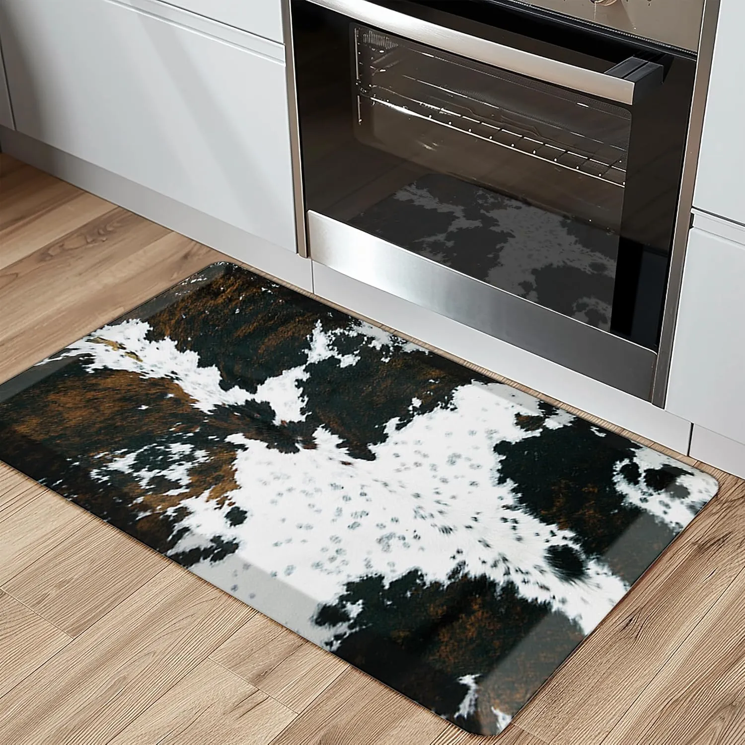Cowhide Kitchen Mat Cushioned Anti Fatigue - 4/5 Inch Thick Western Cow Kitchen Mats for Floor, Non Slip PVC Waterproof Standing Desk Ergonomic Comfort Rugs for Sink, Office, Laundry, 20x39