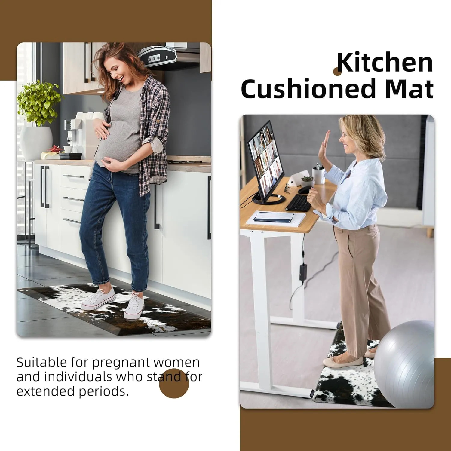 Cowhide Kitchen Mat Cushioned Anti Fatigue - 4/5 Inch Thick Western Cow Kitchen Mats for Floor, Non Slip PVC Waterproof Standing Desk Ergonomic Comfort Rugs for Sink, Office, Laundry, 20x39