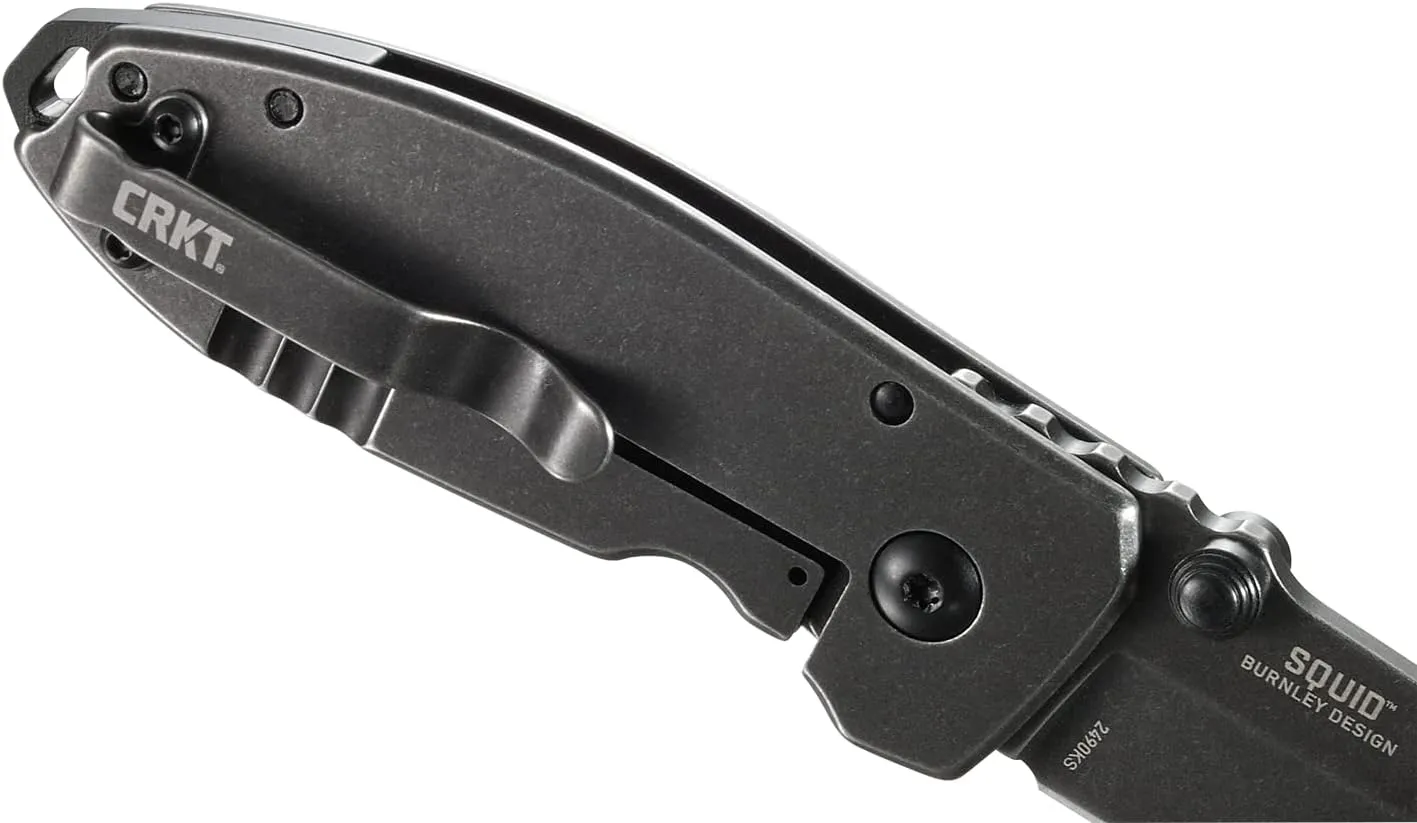 CRKT Squid Everyday Carry EDC Pocket Folding Knife with Frame Lock: Stainless Steel Plain Edge Blade, Stainless Steel Handle, Pocket Clip, 2490KS