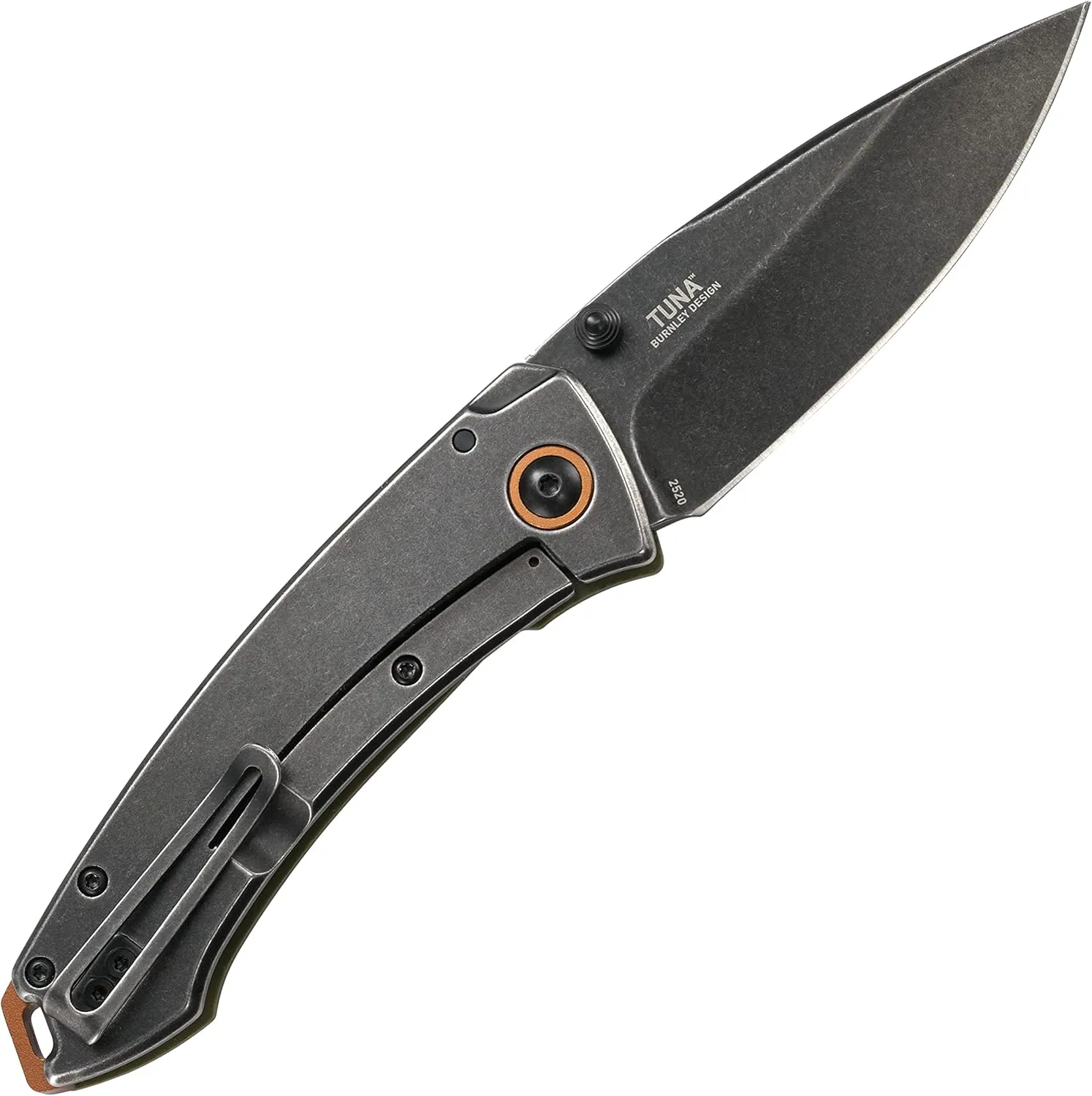 CRKT Tuna Everyday Carry EDC Pocket Folding Knife with Frame Lock: Stainless Steel Plain Edge Blade, G10 Handle, Pocket Clip, 2520