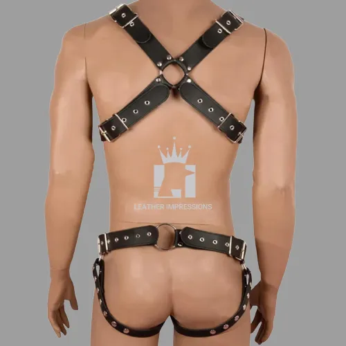 Cubewear Mens Leather Harness With Cock Ring