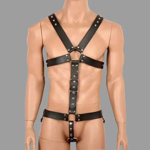 Cubewear Mens Leather Harness With Cock Ring