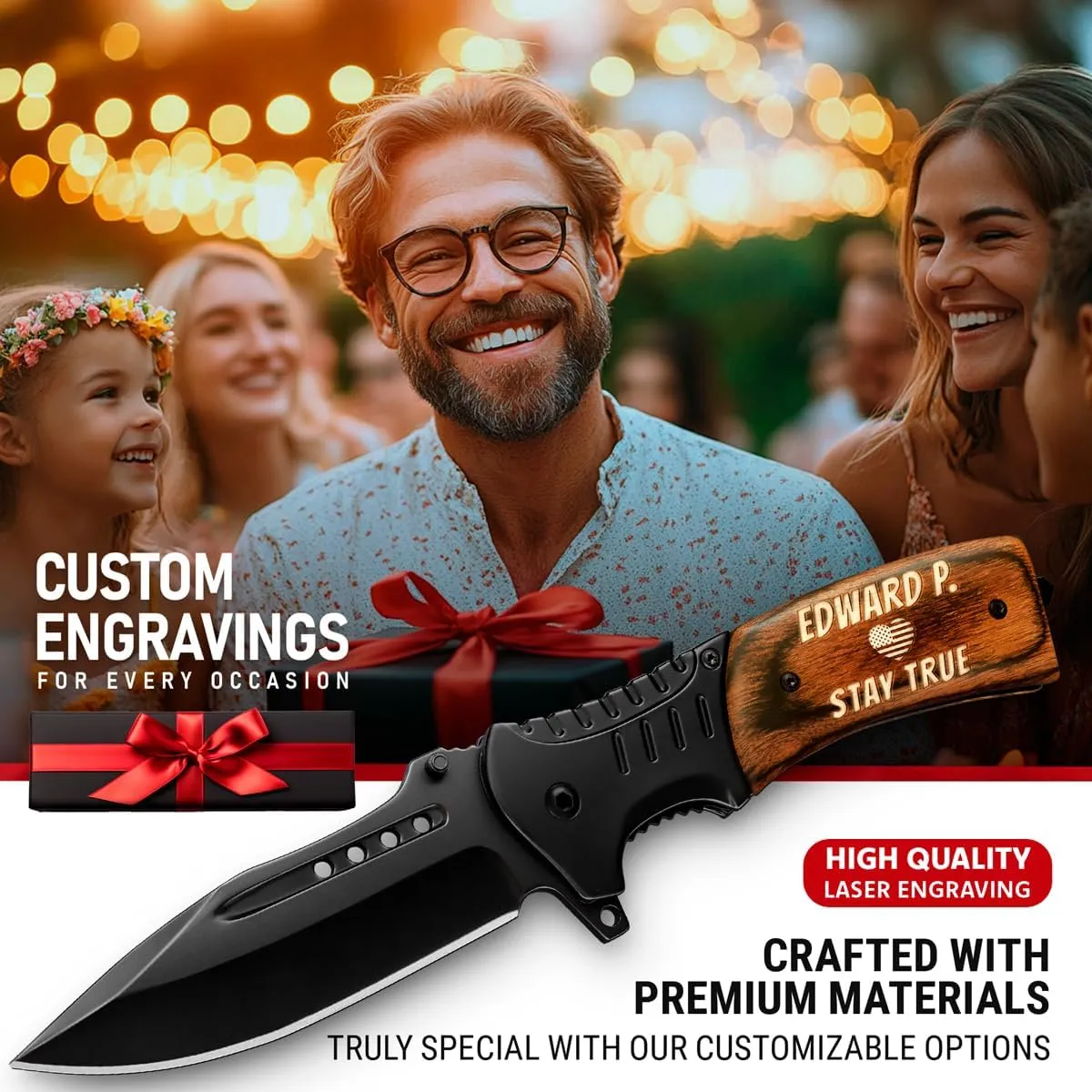 Custom Knife for Men and Women - Personalized Idea Gifts - Engraved Gifts for Dad Husband Boyfriend Wife Girlfriend - Customized Pocket Knives for Birthday - Best Unique Present 0207 PS