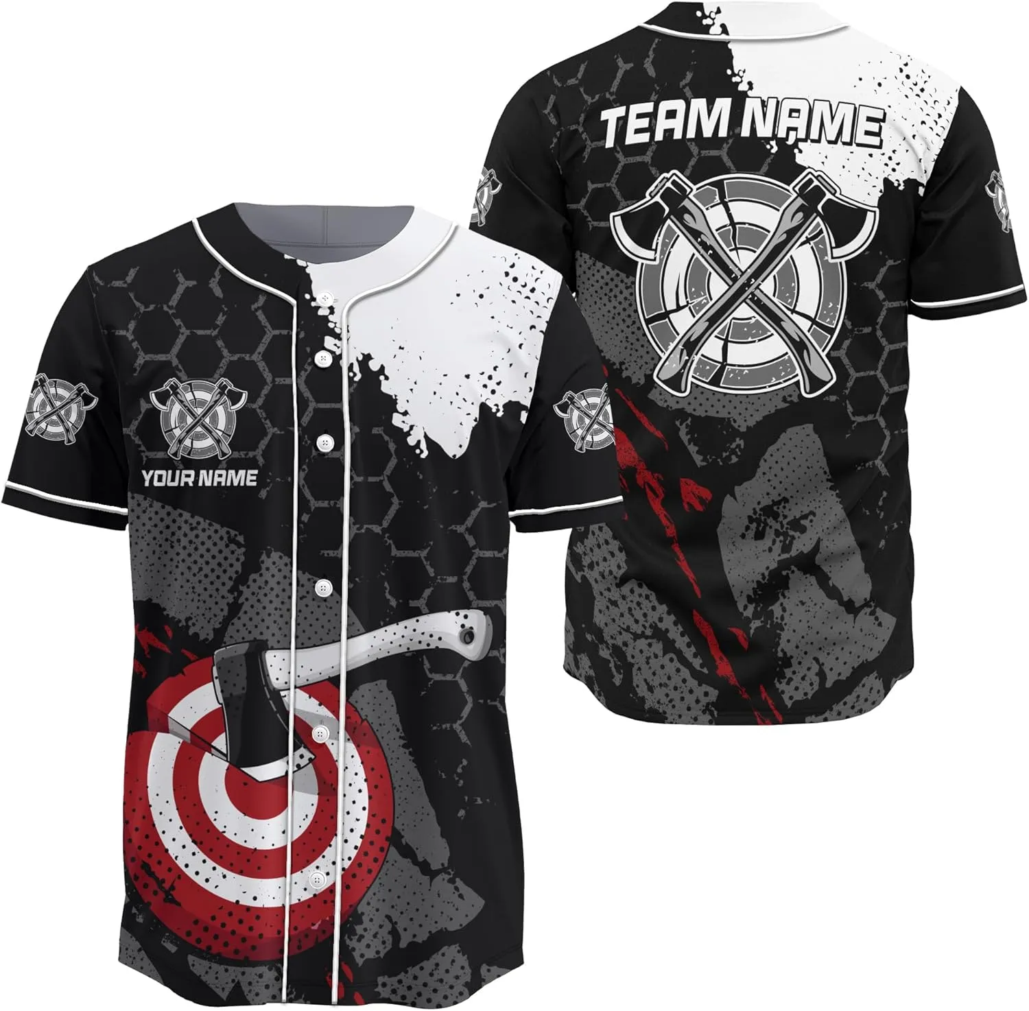 Custom Made Axe Throwing Button Down Baseball Jerseys with 3D Axe Graphic Sports T-Shirt