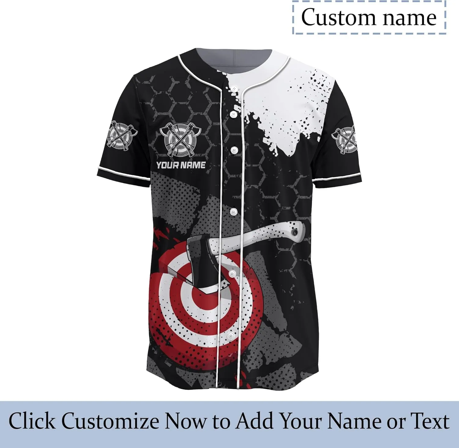Custom Made Axe Throwing Button Down Baseball Jerseys with 3D Axe Graphic Sports T-Shirt