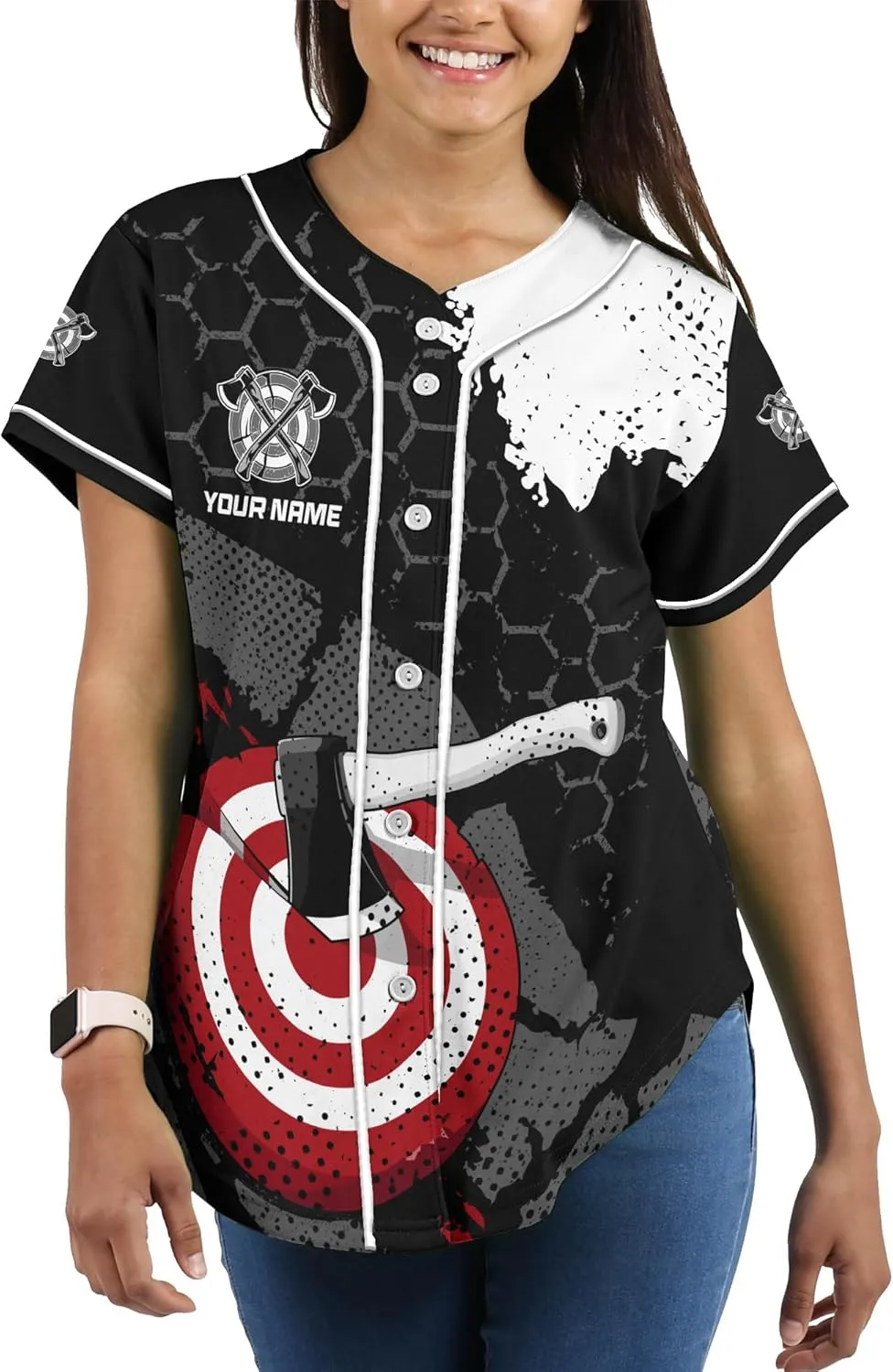 Custom Made Axe Throwing Button Down Baseball Jerseys with 3D Axe Graphic Sports T-Shirt
