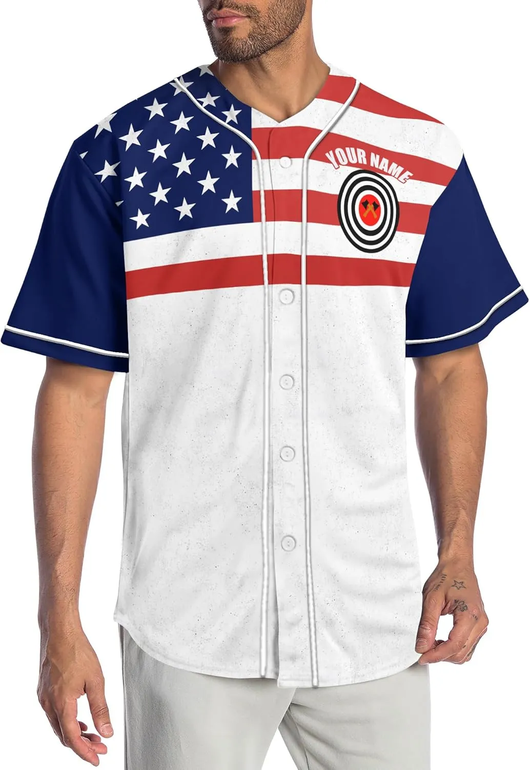 Custom Made Axe Throwing Button Down Baseball Jerseys with 3D Axe Graphic Sports T-Shirt