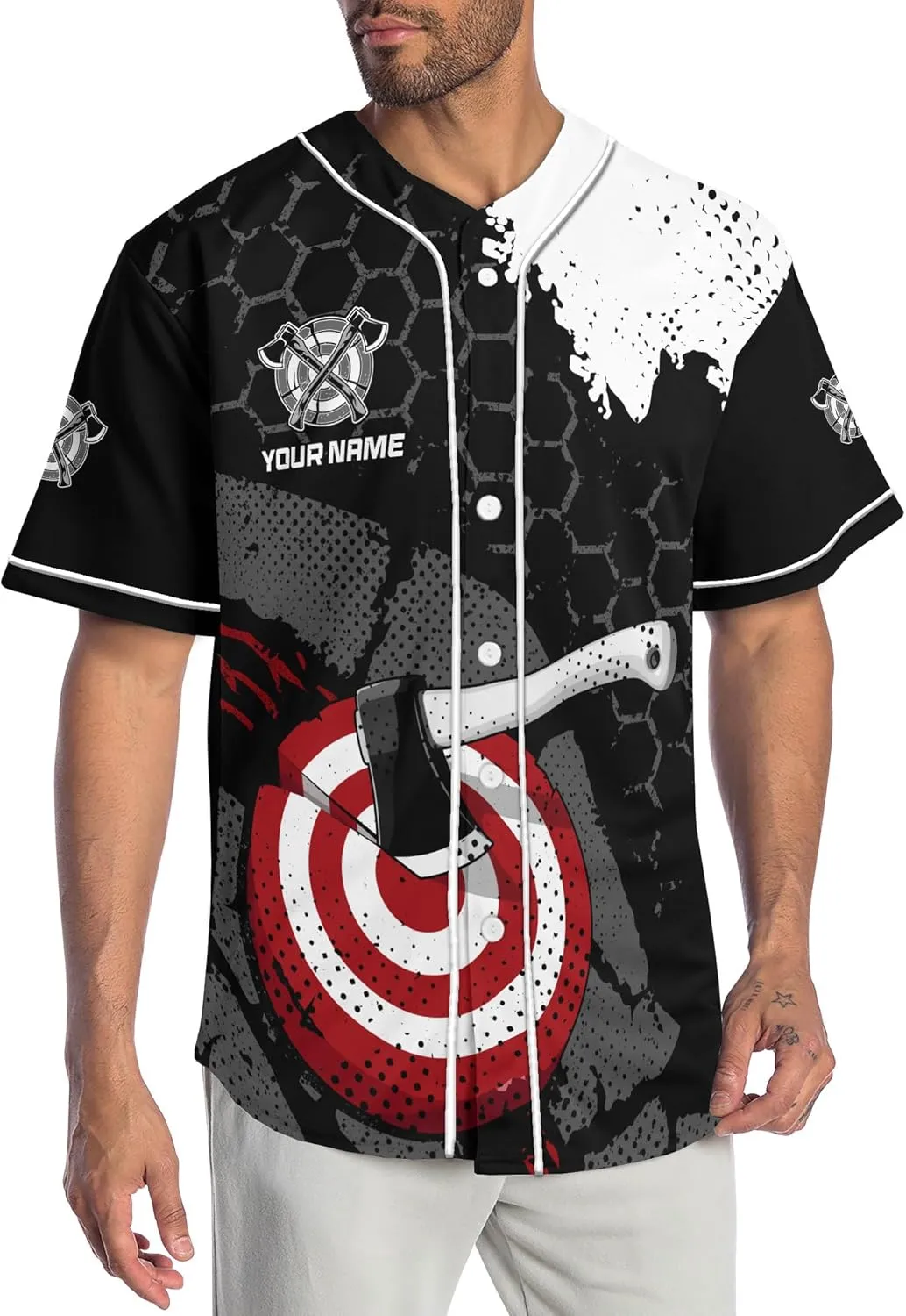 Custom Made Axe Throwing Button Down Baseball Jerseys with 3D Axe Graphic Sports T-Shirt
