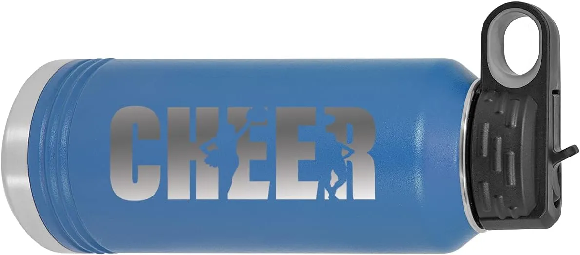 CustomGiftsNow Cheer - Cheerleading 32-Ounce Engraved Double-Wall Insulated Stainless Steel Sports Water Bottles with Flip Top Lid, Straw (Blue)
