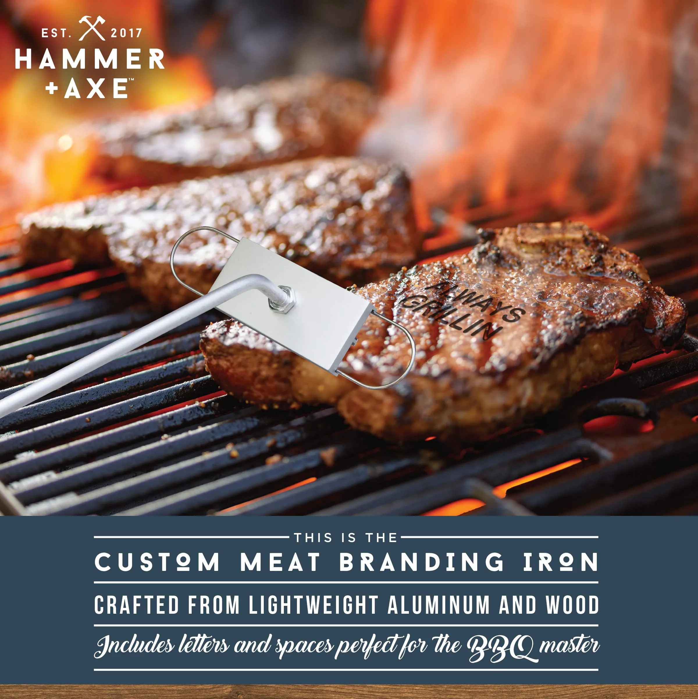Customizable BBQ Branding Iron by Hammer   Axe – Create Unique Marks on Steaks, Chicken, Tofu & More