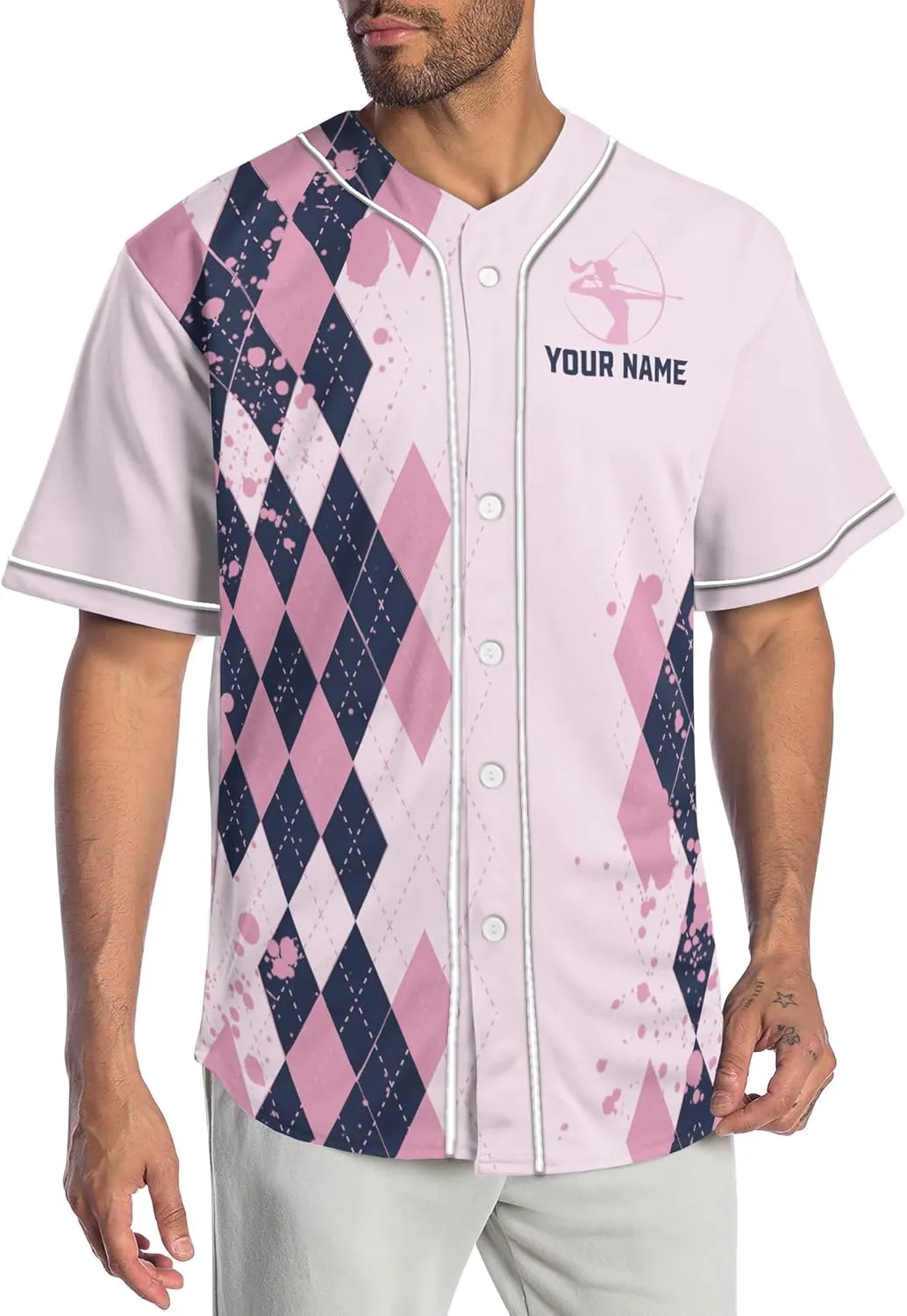 Customized Axe Throwing Button Baseball Jersey with 3D Axe and Polynesian Pattern Graphic On It Sports Tee Shirt