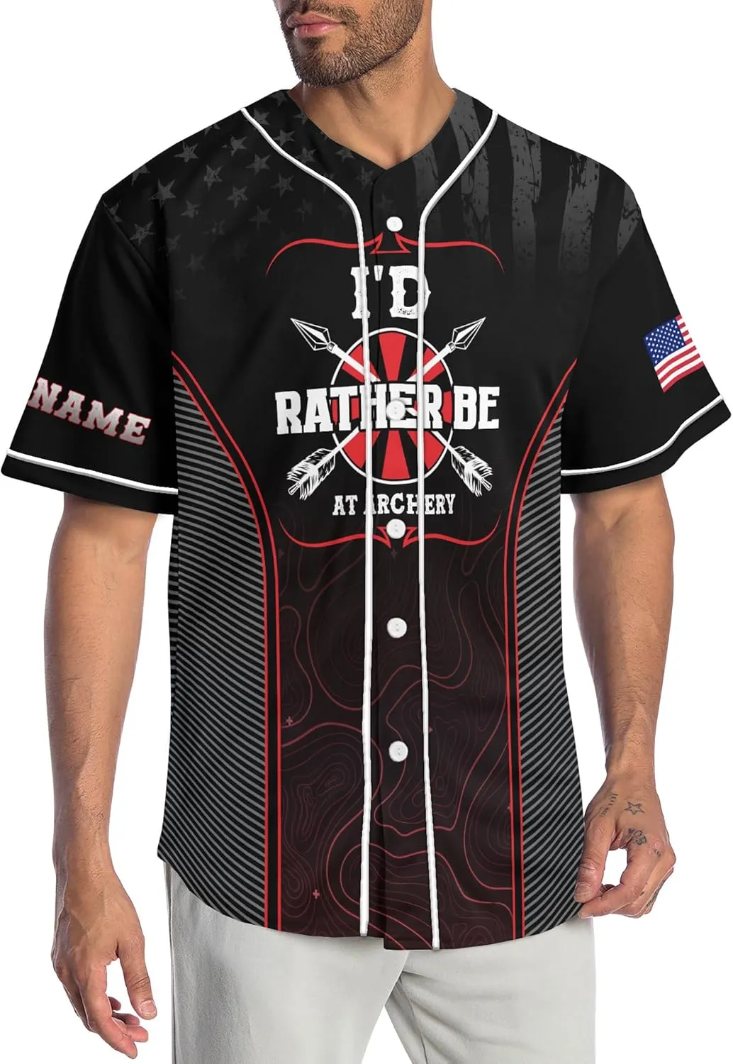 Customized Axe Throwing Button Baseball Jersey with 3D Axe and Polynesian Pattern Graphic On It Sports Tee Shirt
