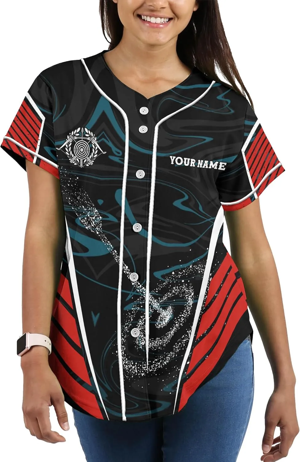 Customized Axe Throwing Button Baseball Jersey with 3D Axe and Polynesian Pattern Graphic On It Sports Tee Shirt