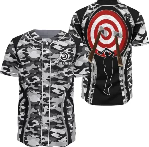 Customized Axe Throwing Button Baseball Jersey with 3D Axe and Polynesian Pattern Graphic On It Sports Tee Shirt