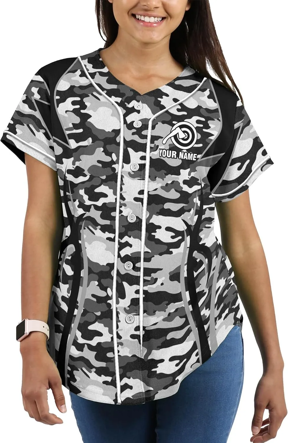 Customized Axe Throwing Button Baseball Jersey with 3D Axe and Polynesian Pattern Graphic On It Sports Tee Shirt