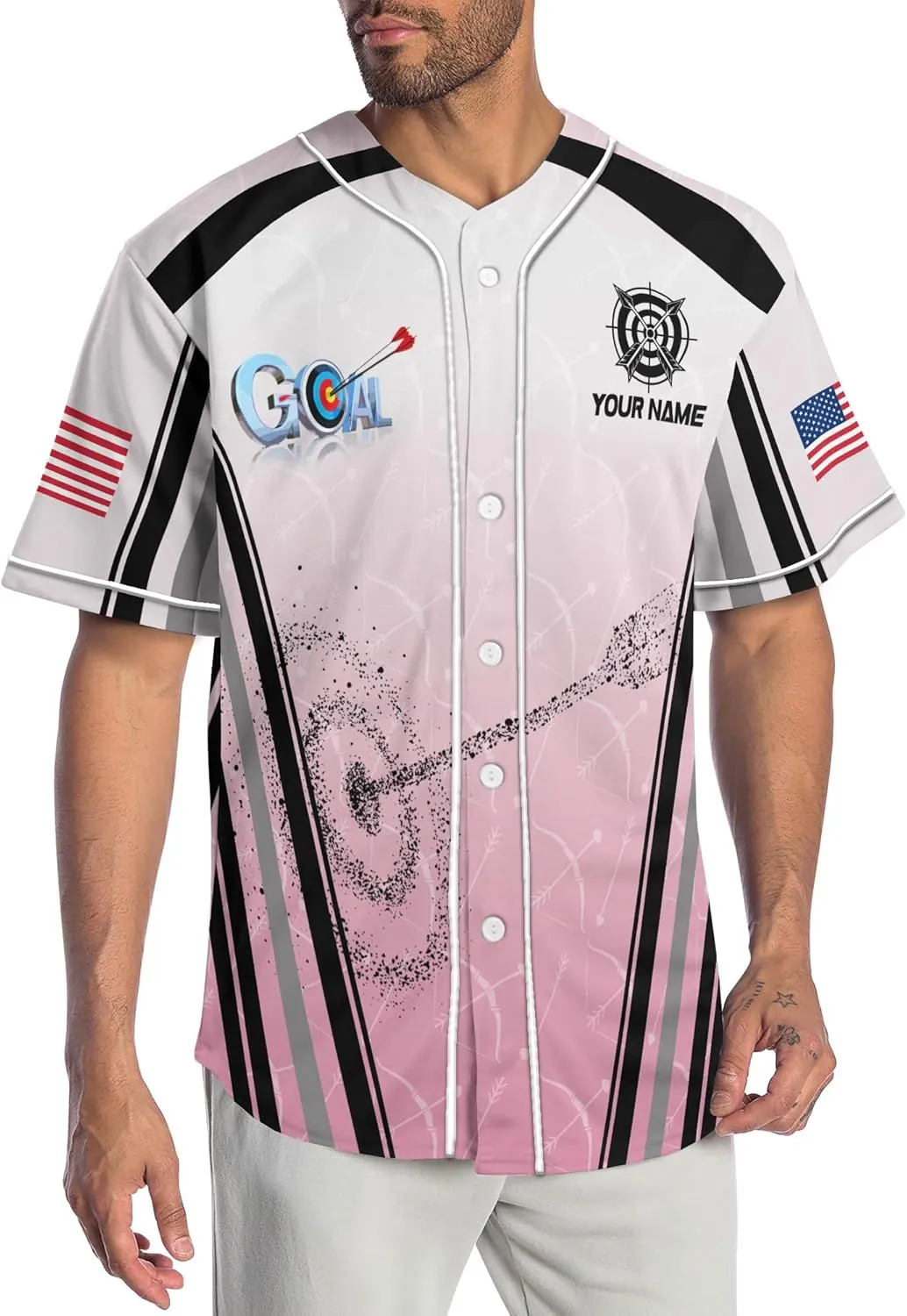 Customized Axe Throwing Button Baseball Jersey with 3D Axe and Polynesian Pattern Graphic On It Sports Tee Shirt
