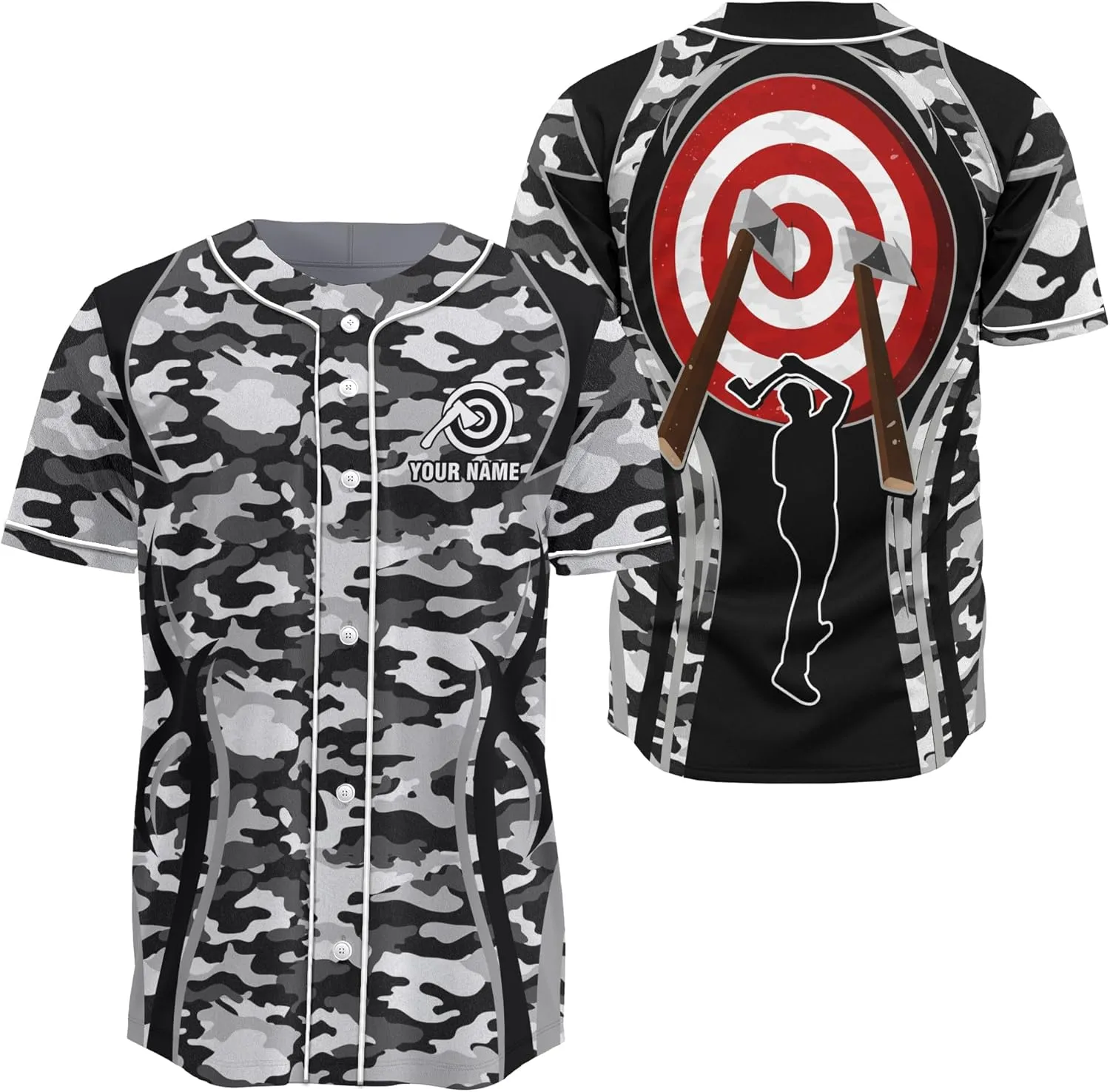 Customized Axe Throwing Button Baseball Jersey with 3D Axe and Polynesian Pattern Graphic On It Sports Tee Shirt