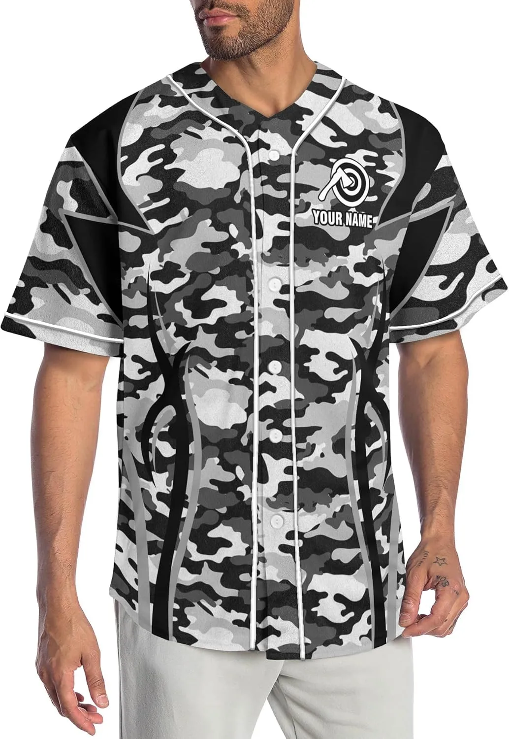 Customized Axe Throwing Button Baseball Jersey with 3D Axe and Polynesian Pattern Graphic On It Sports Tee Shirt