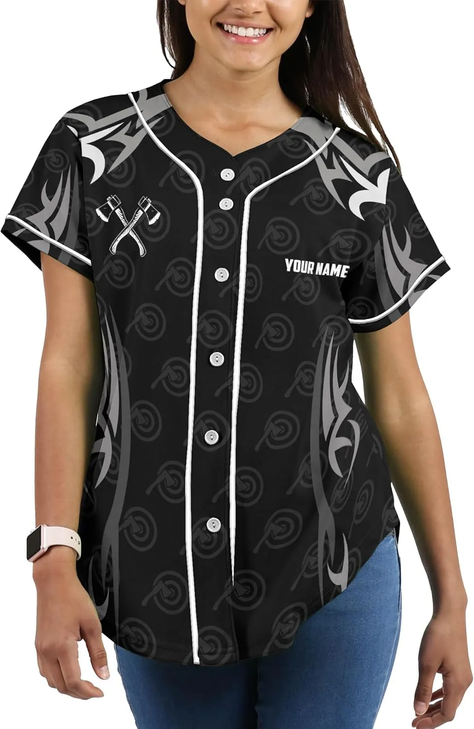 Customized Axe Throwing Themed Long Baseball Jersey with 3D Maori Tribal Pattern Graphic Sports Tee Shirt