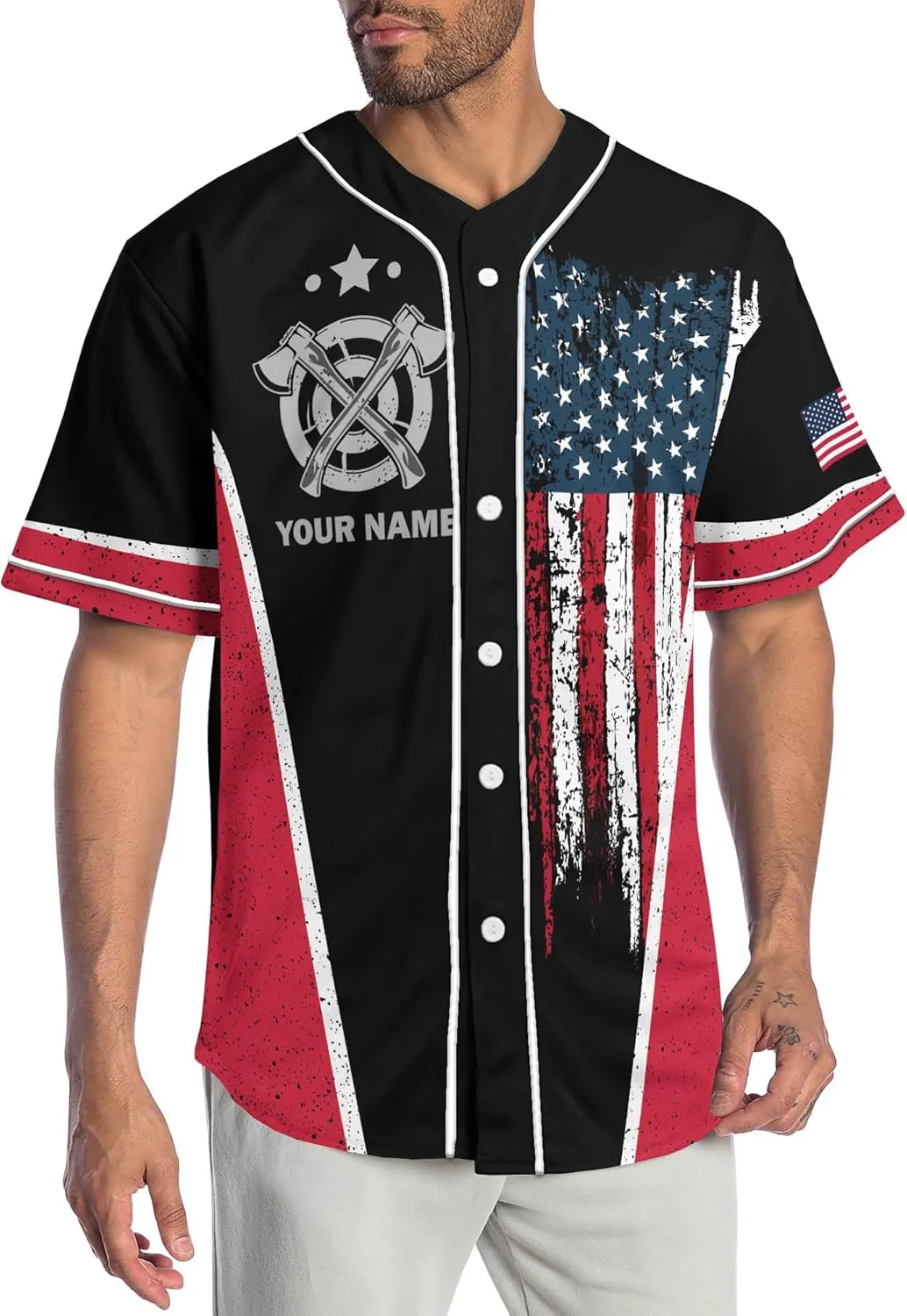 Customized Axe Throwing Themed Long Baseball Jersey with 3D Maori Tribal Pattern Graphic Sports Tee Shirt