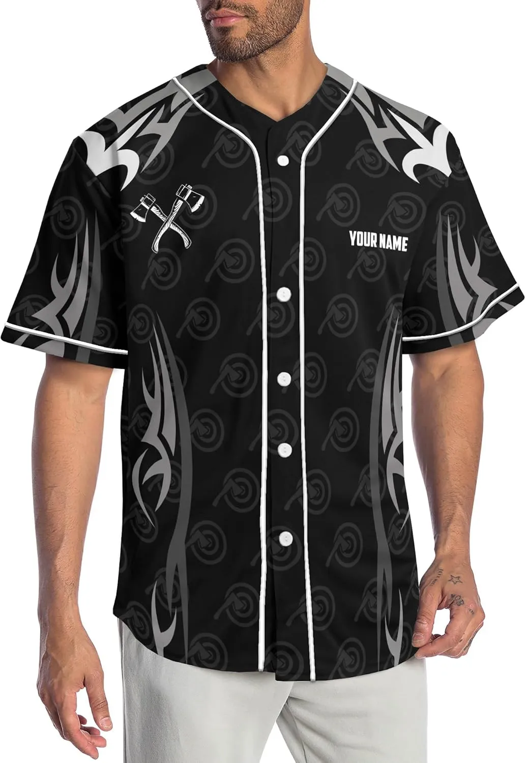 Customized Axe Throwing Themed Long Baseball Jersey with 3D Maori Tribal Pattern Graphic Sports Tee Shirt