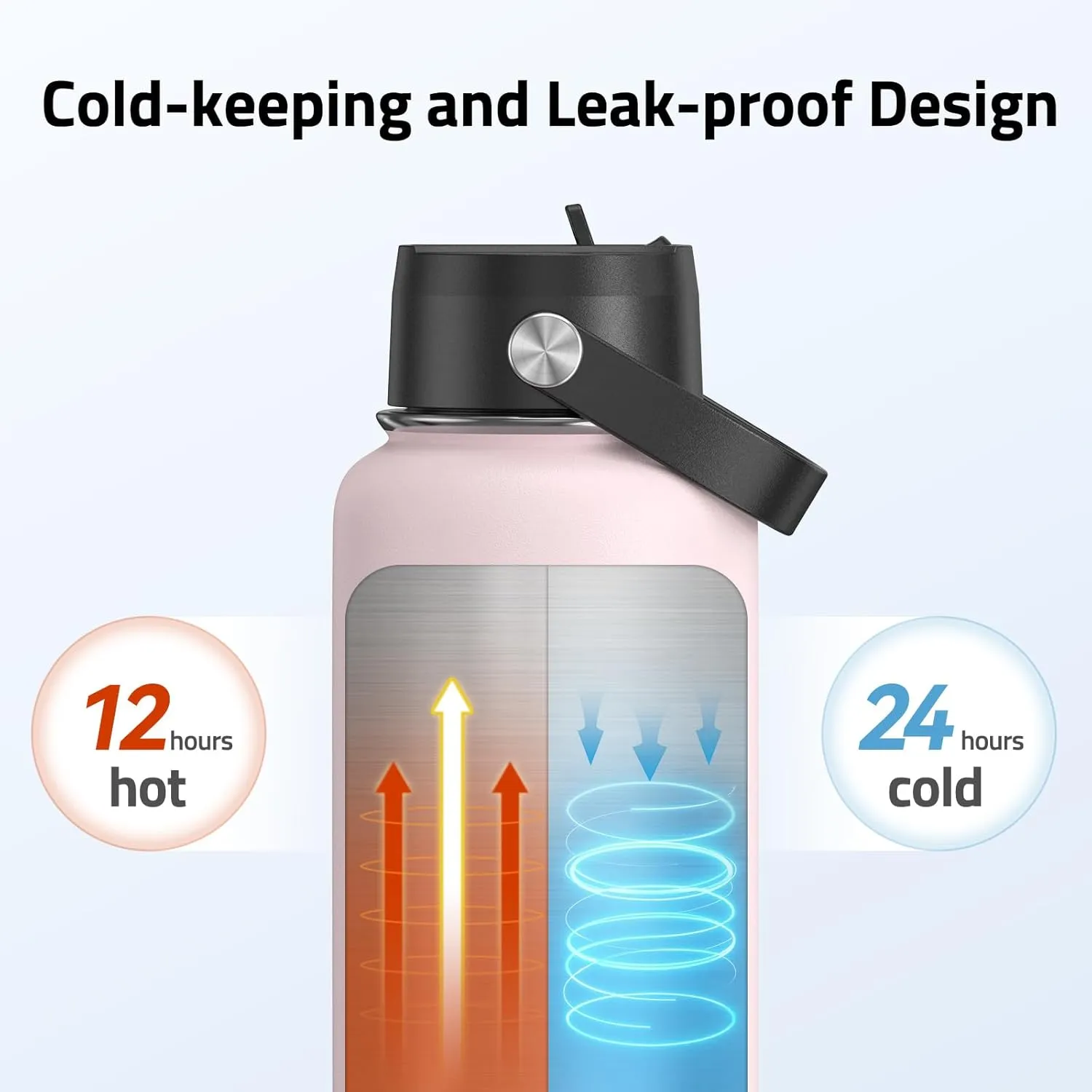 CVLIFE 32 Oz Insulated Water Bottle with Straw, Leak Proof Stainless Steel Thermos for Cold and Hot Drinks, Metal Travel Bottles for Gym and Sports (Light Pink)​