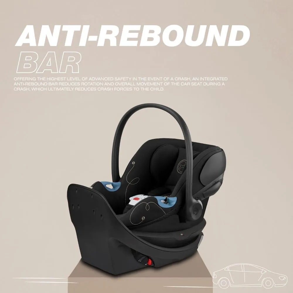 Cybex Aton G Swivel Infant Car Seat with 180-Degree Rotate, Linear Side-Impact Protection, 11-Position Headrest, SensorSafe & Safelock Base, Moon Black