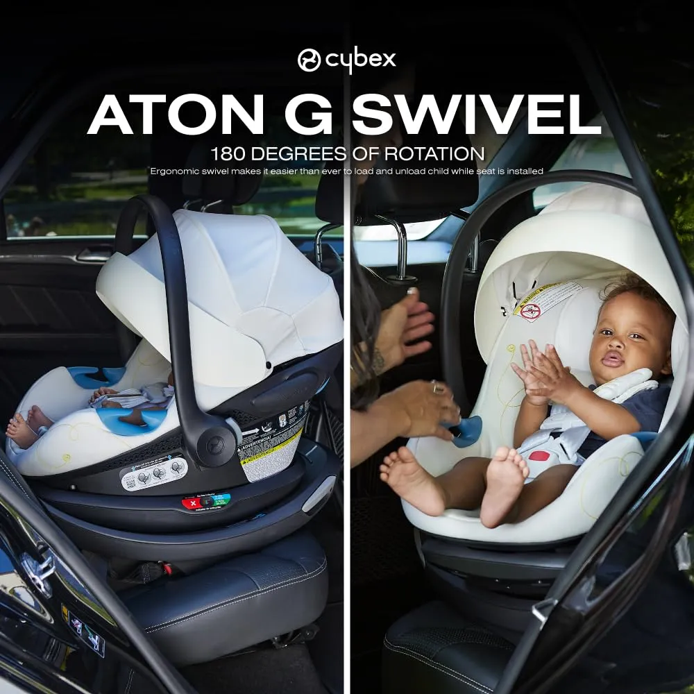 Cybex Aton G Swivel Infant Car Seat with 180-Degree Rotate, Linear Side-Impact Protection, 11-Position Headrest, SensorSafe & Safelock Base, Moon Black
