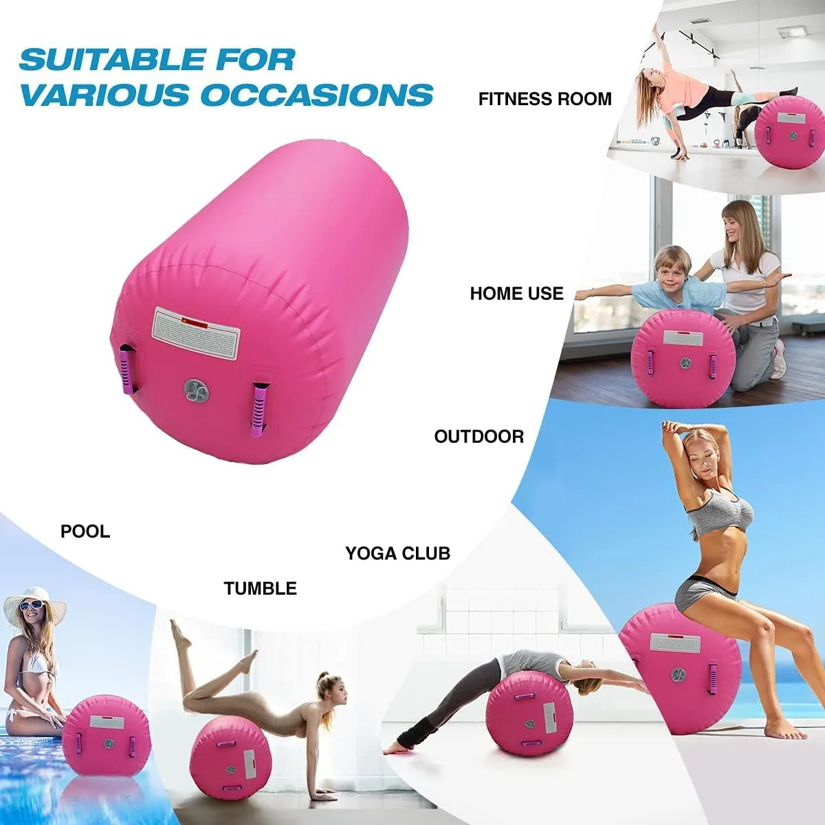 CZGBRO Air Roller Gymnastics Barrel Inflatable Tumbling Roller Air Mat Octagon Mat with Electric Pump for Backhandspring Training Cheerleading Home Use