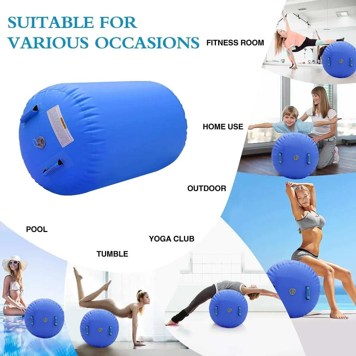 CZGBRO Air Roller Gymnastics Barrel Inflatable Tumbling Roller Air Mat Octagon Mat with Electric Pump for Backhandspring Training Cheerleading Home Use