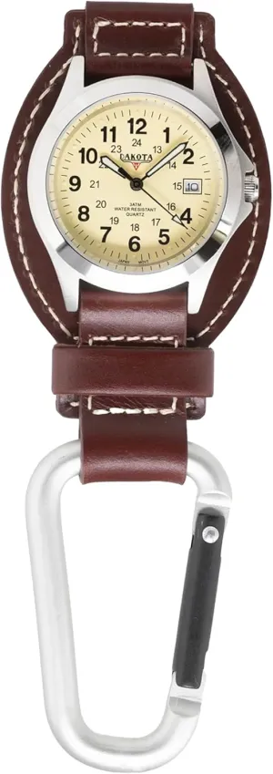 Dakota Leather Field Clip, Clip Watch, Leather Fob Strap, Lightweight Dress Pocket Watch, Outdoor Gifts for Men and Women, Use for Fishing, Golf and More