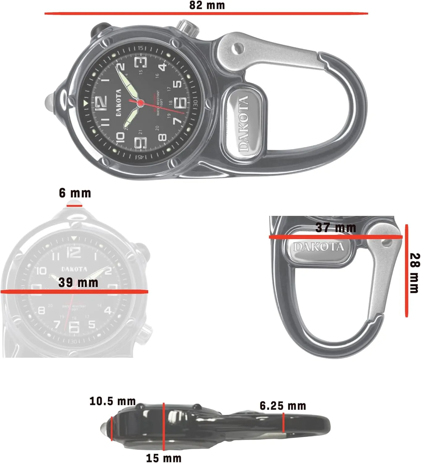 Dakota Mini Clip Microlight, Quality Pocket and Fob Watch, Premium Durability Outdoor Gifts for Men, Use for Fishing Hunting, and More, LED Flashlight, Clip on Watch