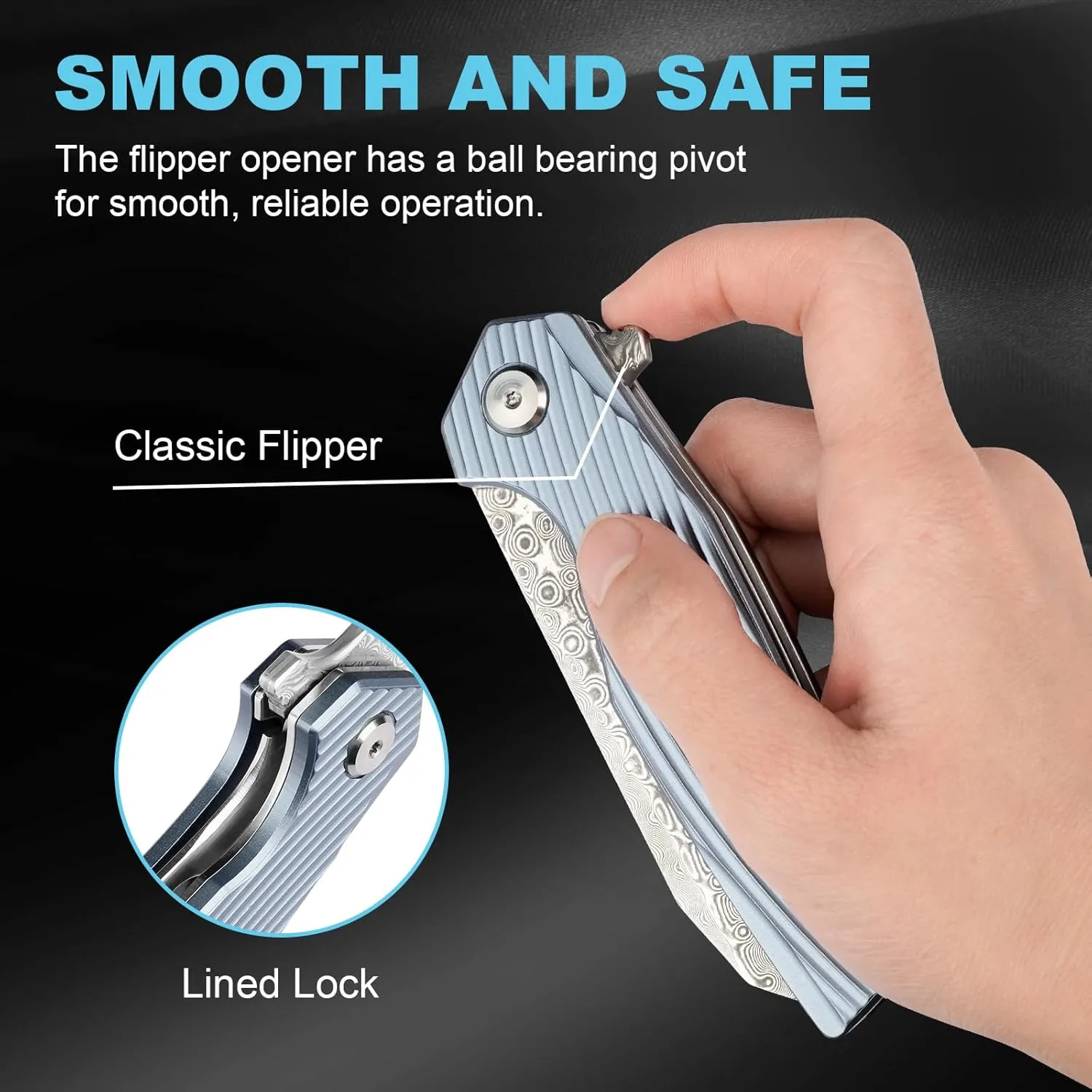 Damascus Pocket Knife 3.46" Damascus Steel Blade EDC Pocket Knives & Folding Knives for Men Women Blue Non-Slip Handle