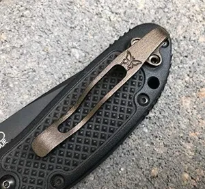 Dark Vintage Bronze Titanium Deep Carry Pocket Clip Made For Benchmade North Fork, Grizzly Creek, Crooked River and Griptilian Knife
