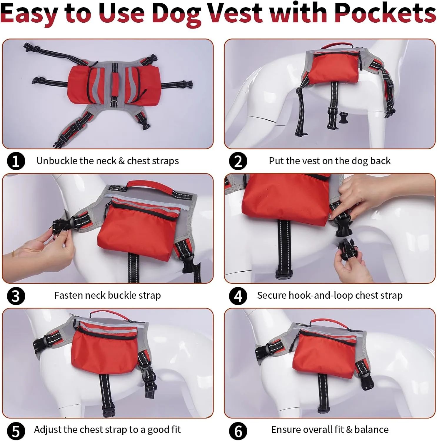 DENTRUN Dog Hiking Backpack, Hound Dog Saddlebag Backpack, Nylon Dog Harness Vest with Side Pockets Hiking Pack, Dog Backpack Hiking Walking Training Running for Medium & Large Dogs