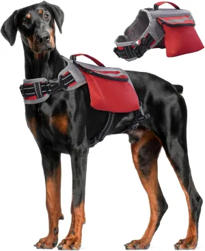 DENTRUN Dog Hiking Backpack, Hound Dog Saddlebag Backpack, Nylon Dog Harness Vest with Side Pockets Hiking Pack, Dog Backpack Hiking Walking Training Running for Medium & Large Dogs