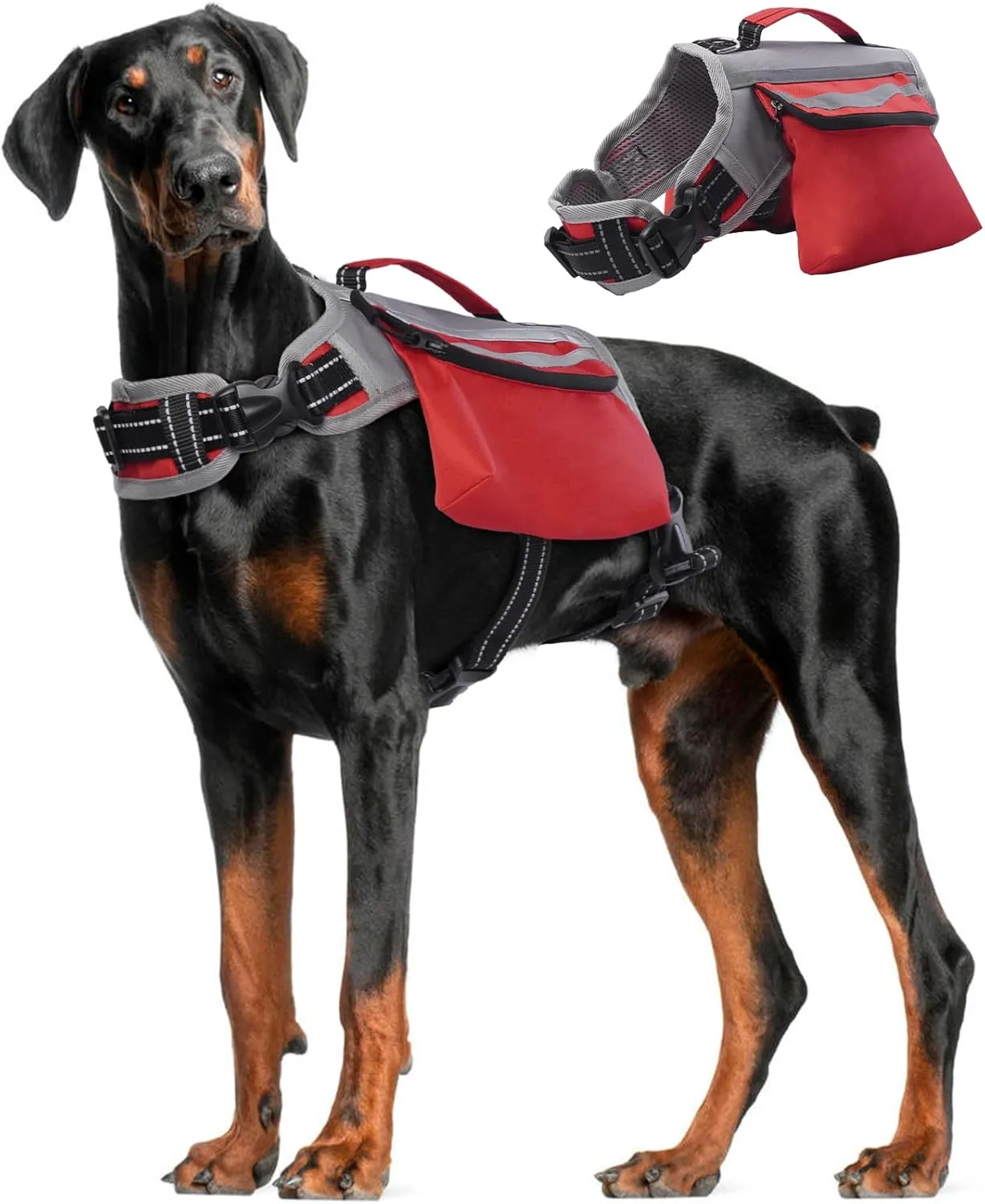 DENTRUN Dog Hiking Backpack, Hound Dog Saddlebag Backpack, Nylon Dog Harness Vest with Side Pockets Hiking Pack, Dog Backpack Hiking Walking Training Running for Medium & Large Dogs