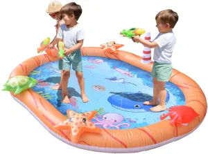 DIMAR GARDEN Kids Splash Pad, 59.5" Outdoor Inflatable Sprinkler Play Mat, Toddler Water Toys