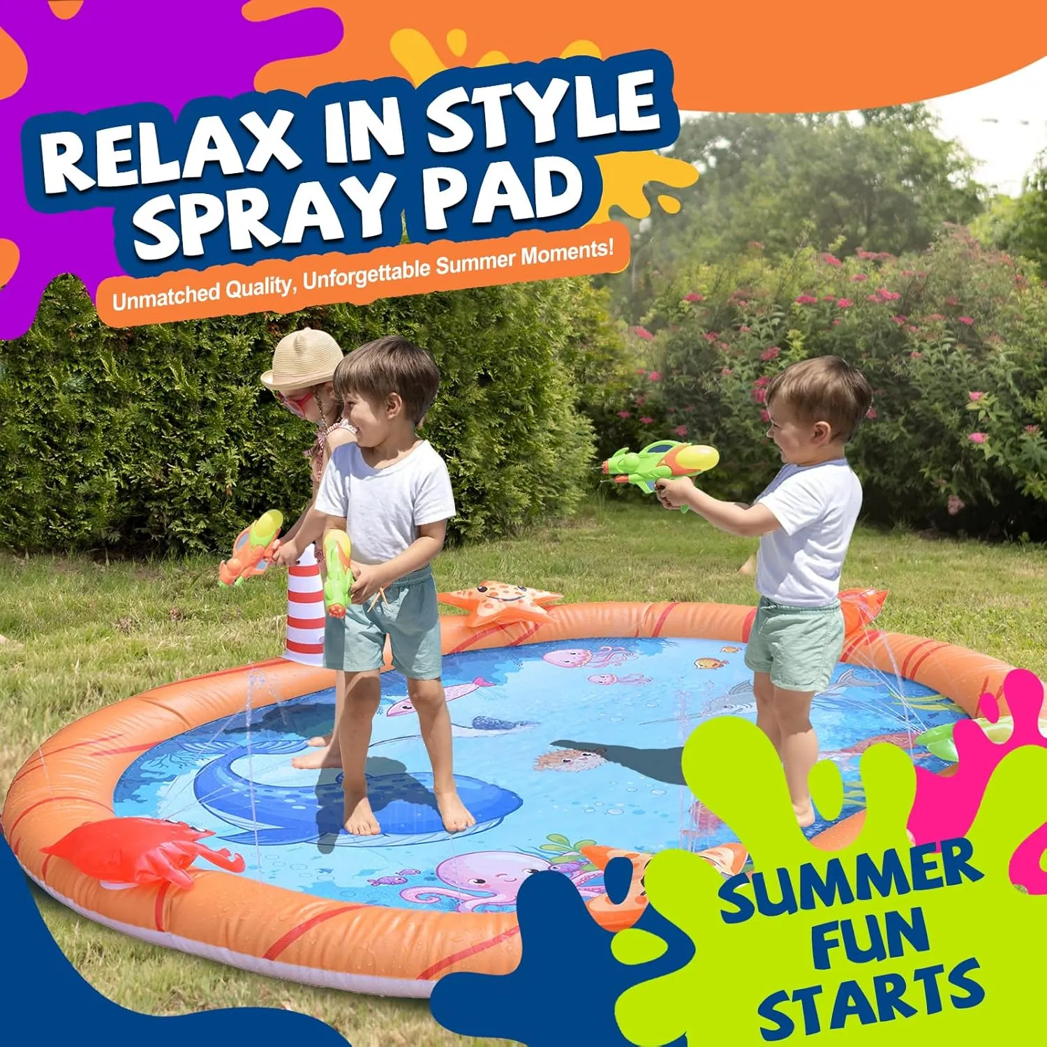 DIMAR GARDEN Kids Splash Pad, 59.5" Outdoor Inflatable Sprinkler Play Mat, Toddler Water Toys