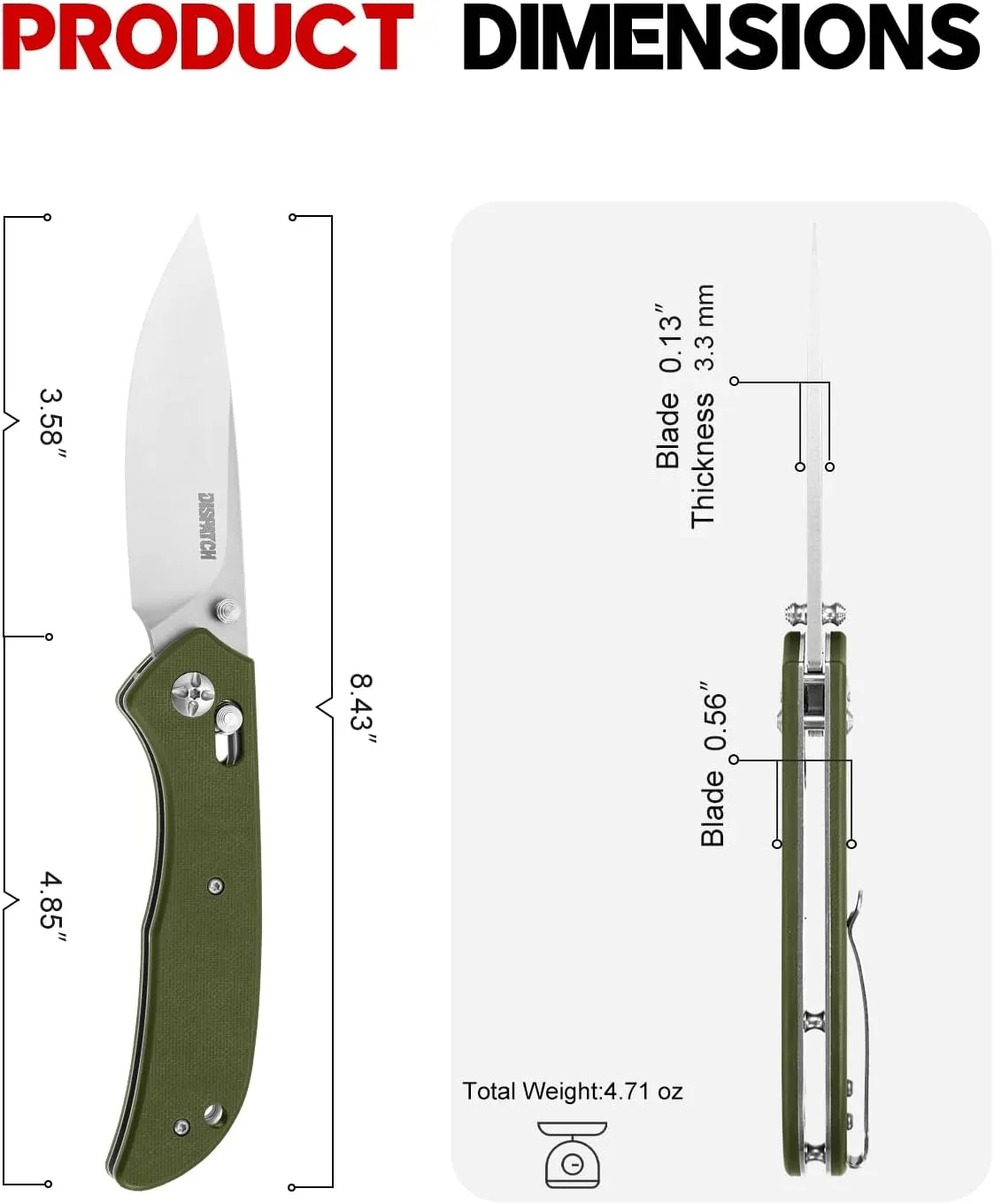 Dispatch Axis Lock Folding Pocket Knife with Clip, 3.58" 8Cr13MoV Steel Drop Point Blade and G10 Handle, Crossbar Lock Knives EDC Knife for Men Women Camping Hiking Survival Pocket Knife