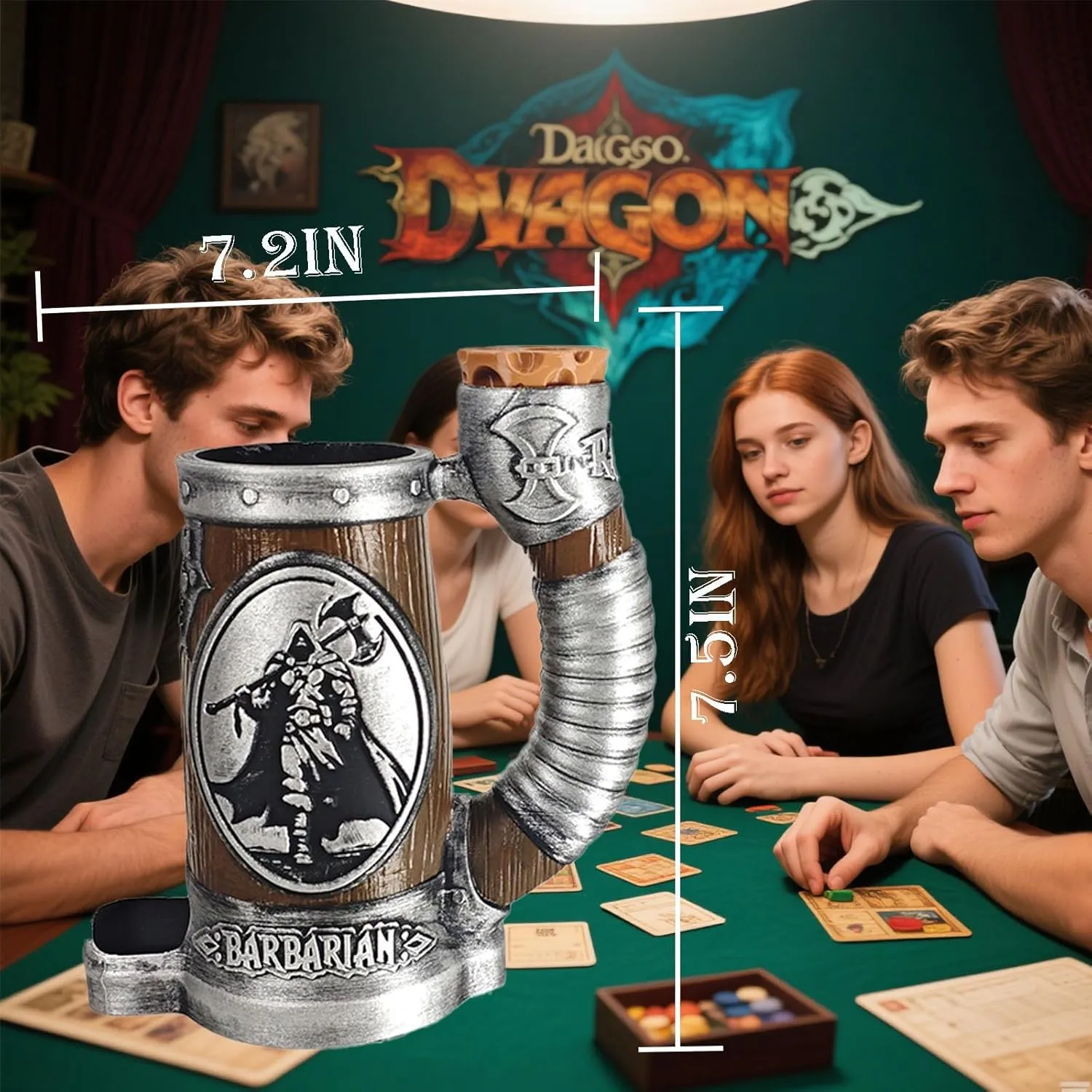DND Mug Dice Tower Set, DND Dice Cup with Storage, 12/16 Oz Beverage Holder, DND Accessories for Players, Best Gift for RPG Game Lover (Barbarian)