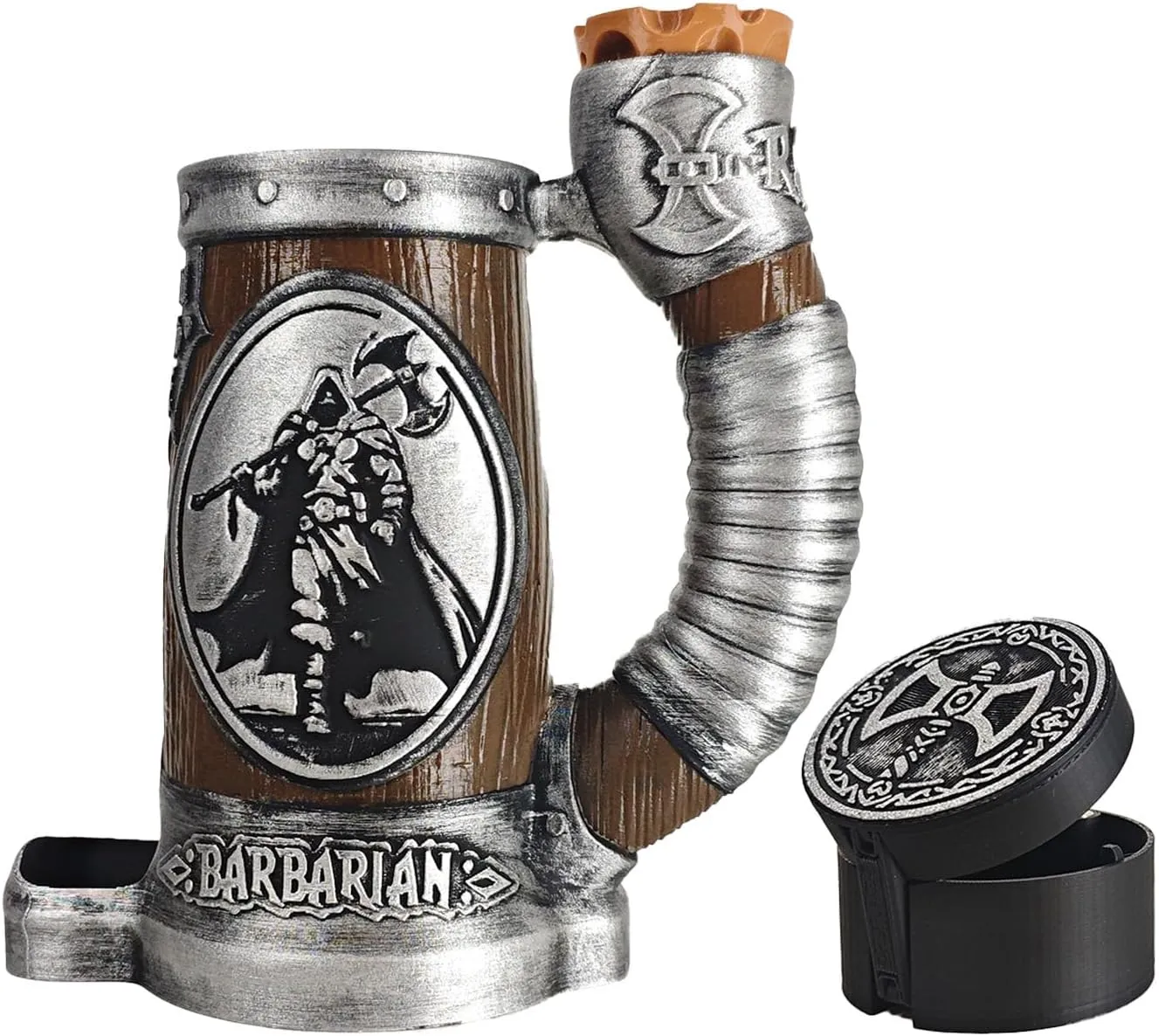 DND Mug Dice Tower Set, DND Dice Cup with Storage, 12/16 Oz Beverage Holder, DND Accessories for Players, Best Gift for RPG Game Lover (Barbarian)