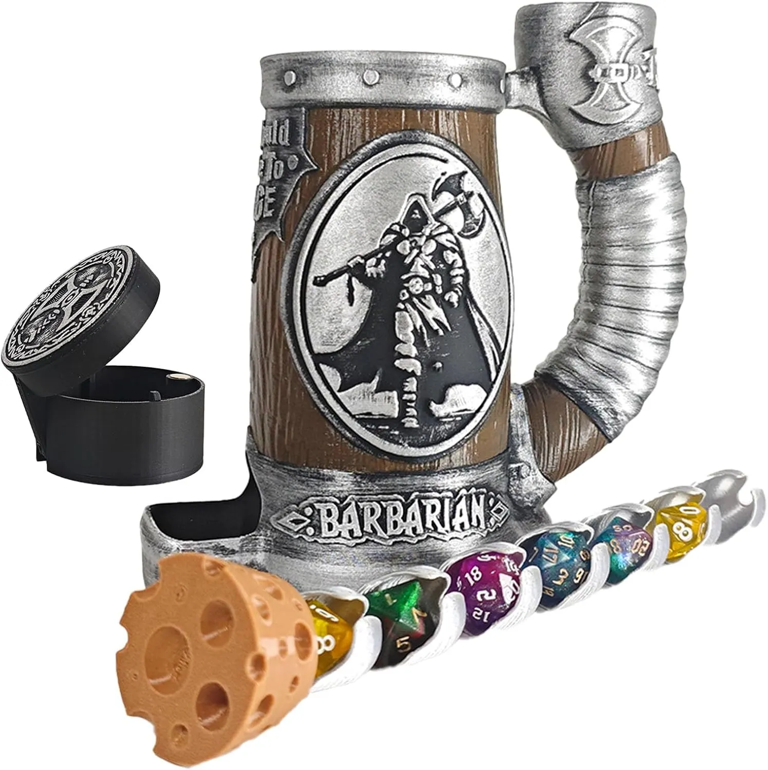 DND Mug Dice Tower Set, DND Dice Cup with Storage, 12/16 Oz Beverage Holder, DND Accessories for Players, Best Gift for RPG Game Lover (Barbarian)