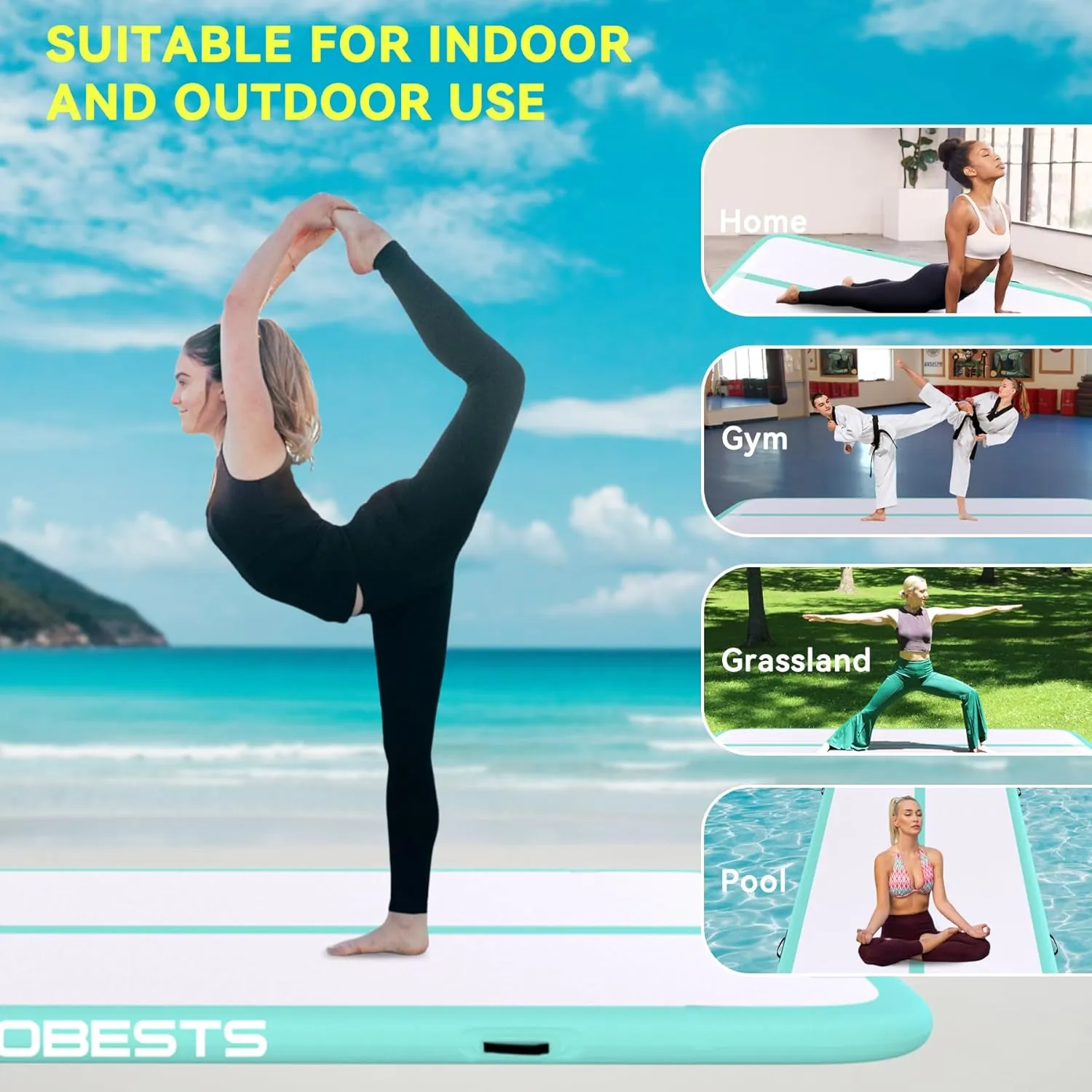 DOBESTS Gymnastics Mat Inflatable Tumble Track Tumbling Mat 6.6ft/10ft/13ft/16ft/20ft,for Home Use Training Yoga Cheerleading with Air Pump