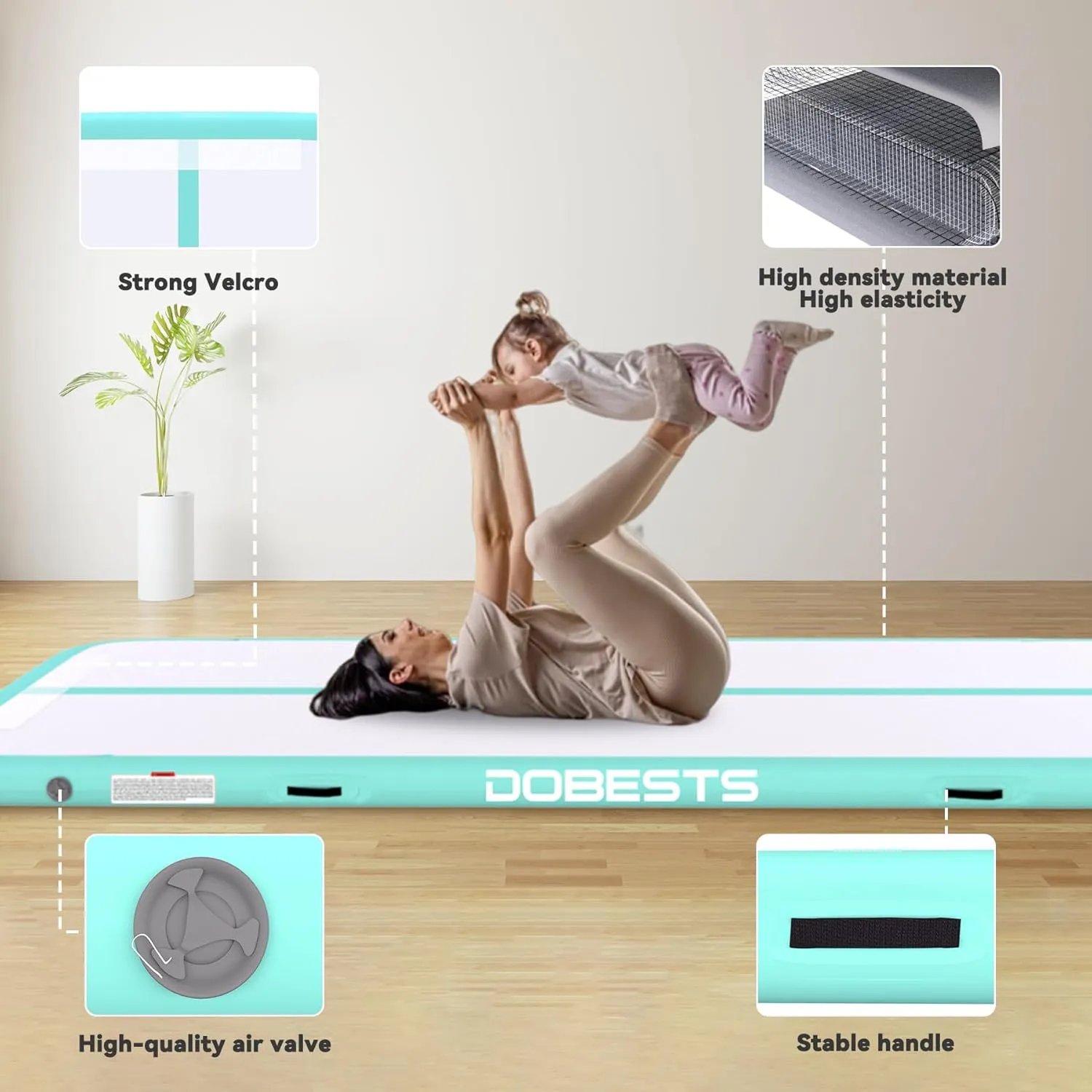 DOBESTS Gymnastics Mat Inflatable Tumble Track Tumbling Mat 6.6ft/10ft/13ft/16ft/20ft,for Home Use Training Yoga Cheerleading with Air Pump