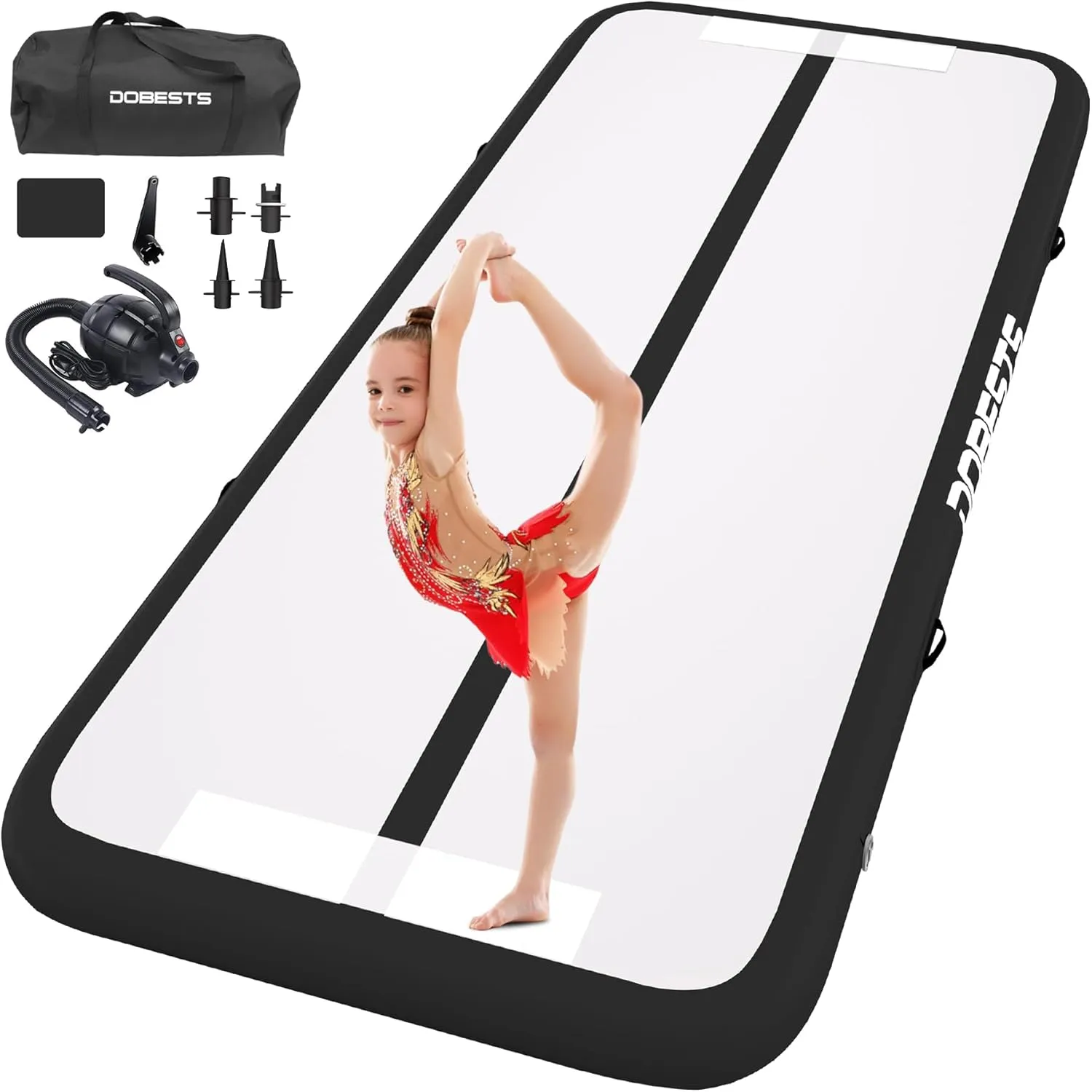 DOBESTS Gymnastics Mat Inflatable Tumble Track Tumbling Mat 6.6ft/10ft/13ft/16ft/20ft,for Home Use Training Yoga Cheerleading with Air Pump