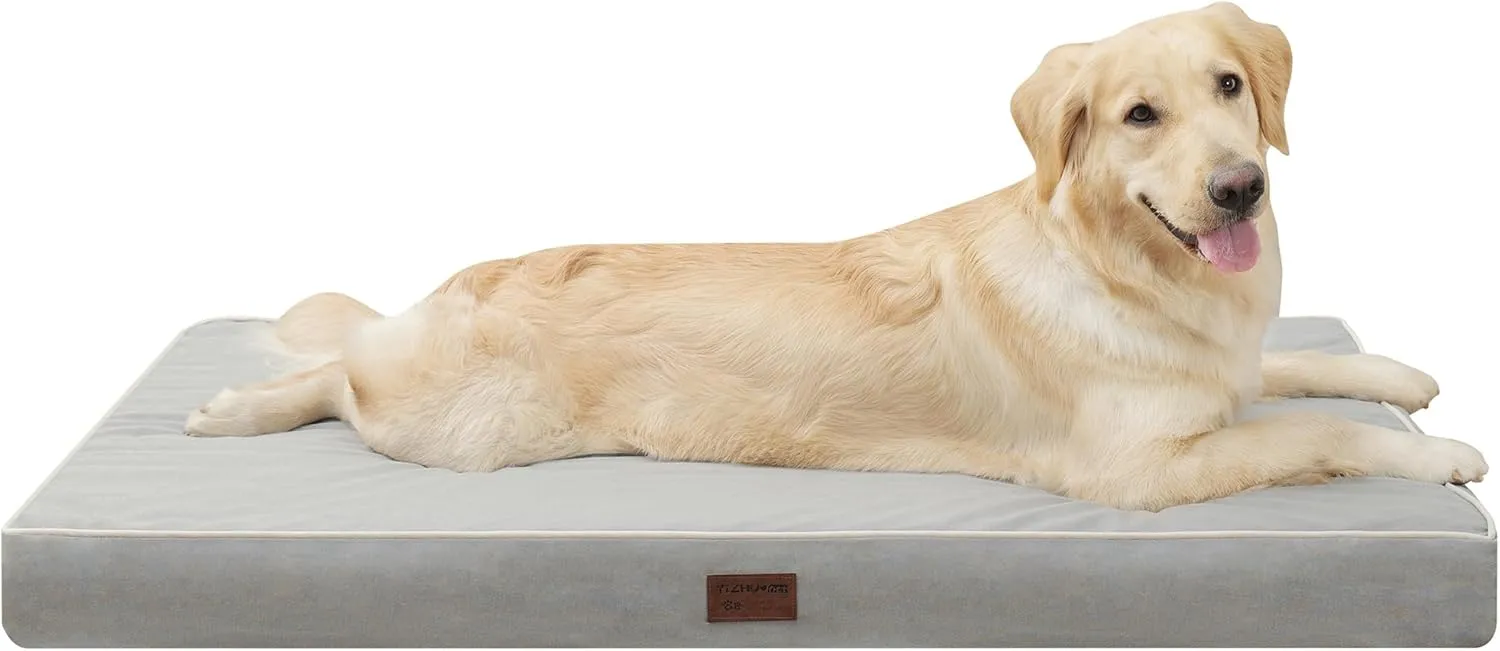 Dog Bed Mats for Large Big Dogs - Orthopedic Dog Pet Bed Thick Egg Foam Crate, Removable Washable Cover, Non-Slip Bottom Durable Dog Crate Bed Mat (Light Grey, XXXL(54''x42''x4''))