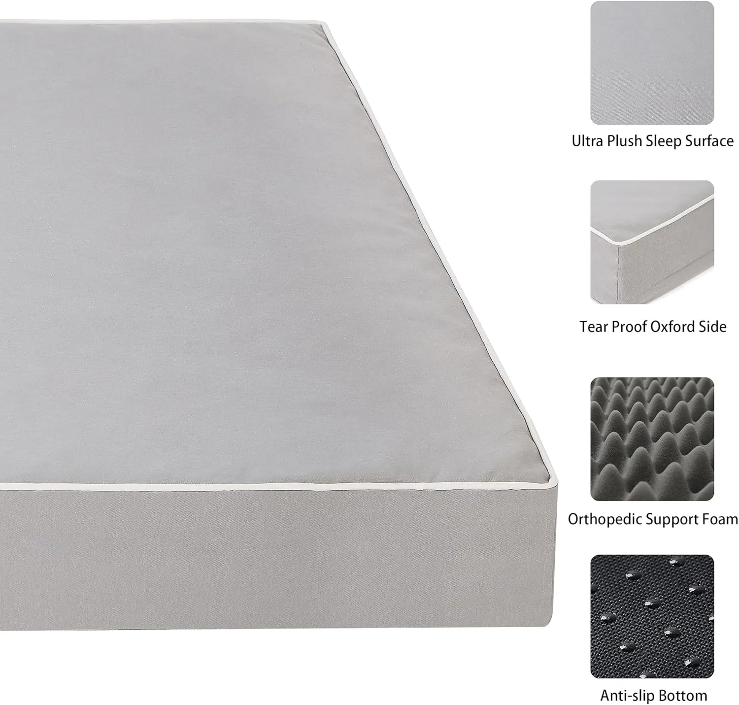 Dog Bed Mats for Large Big Dogs - Orthopedic Dog Pet Bed Thick Egg Foam Crate, Removable Washable Cover, Non-Slip Bottom Durable Dog Crate Bed Mat (Light Grey, XXXL(54''x42''x4''))