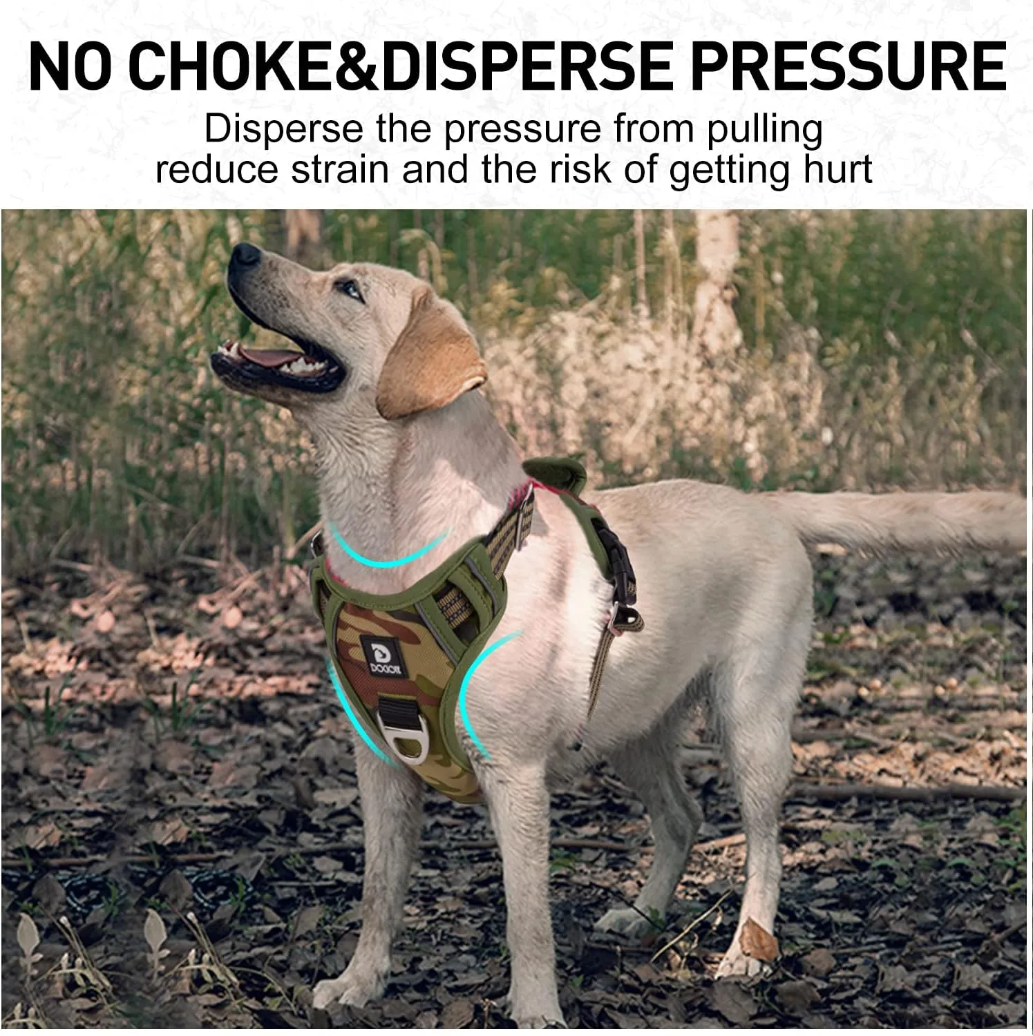 Dog Harness for Large Dogs No Pull Dog Harness with Handle 2 Metal Leash Clips, Adjustable Reflective Puppy Harness, Breathable Camo Oxford Padded Vest Easy Control Front Clip for Medium Large Dogs
